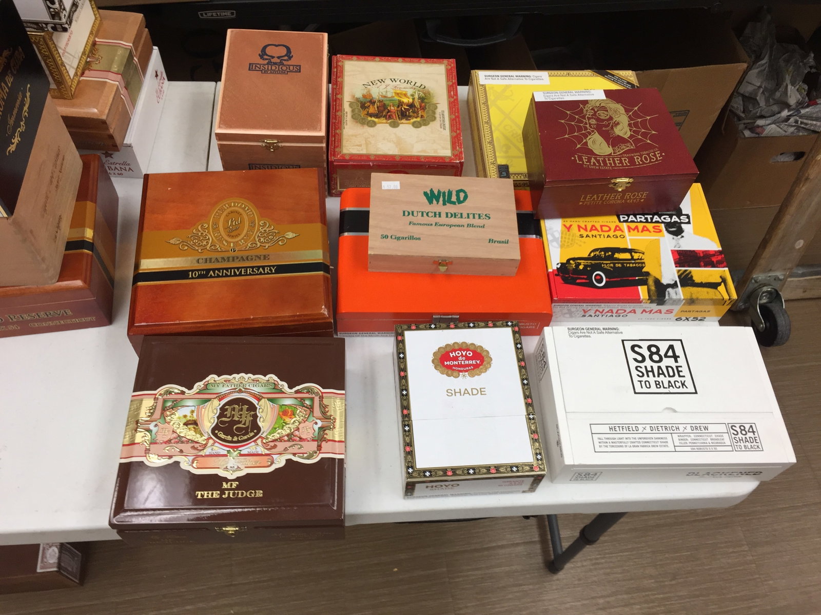 Cigar Boxes: 11 empty boxes.