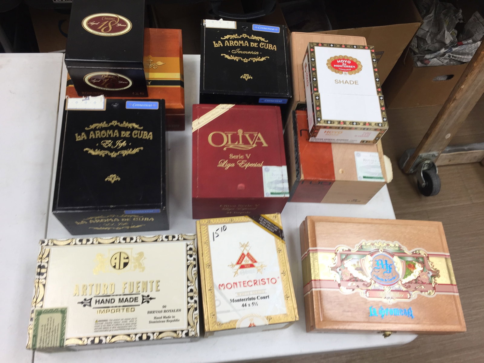 Cigar Boxes: 11 empty boxes.