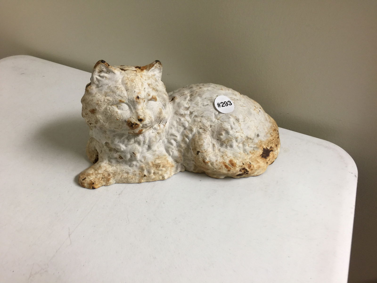 Hubley Cat Cast Iron Door Stop: Signed, 11" W