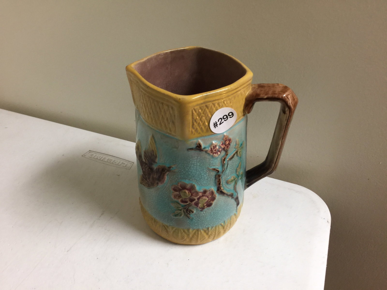 Majolica Pitcher: 7" H