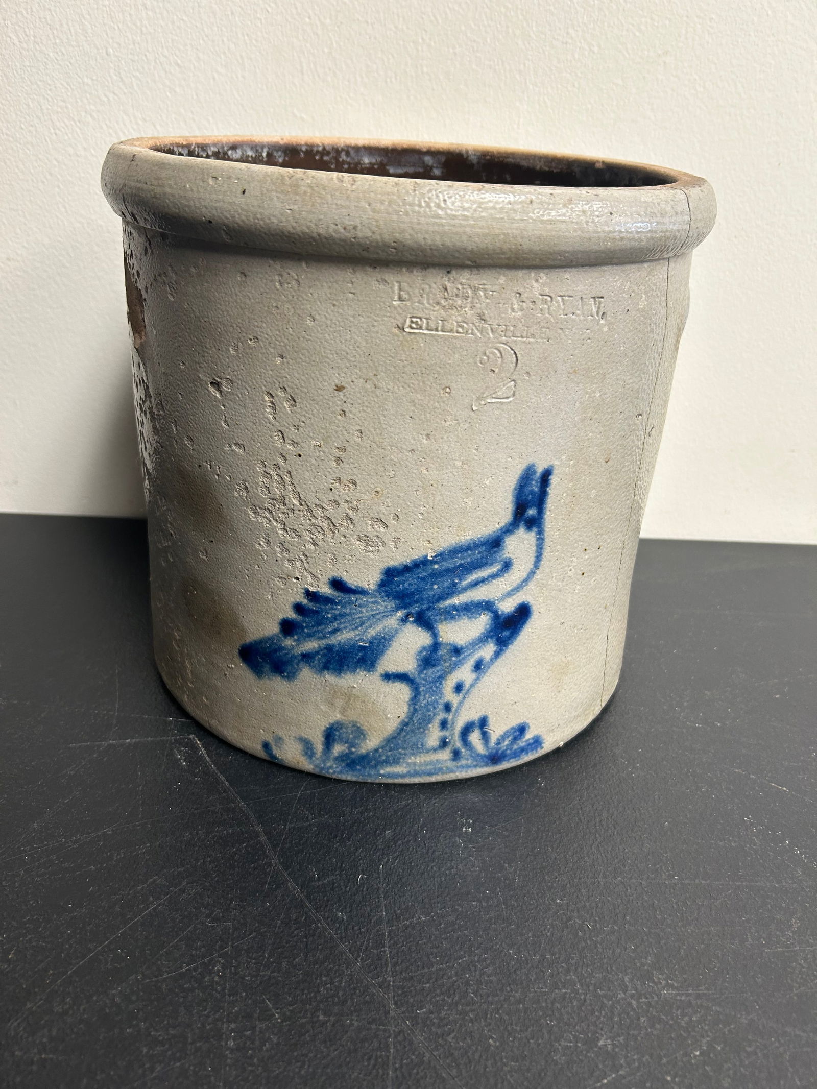 Cobalt Blue Bird Decorated Crock (1 of 7)