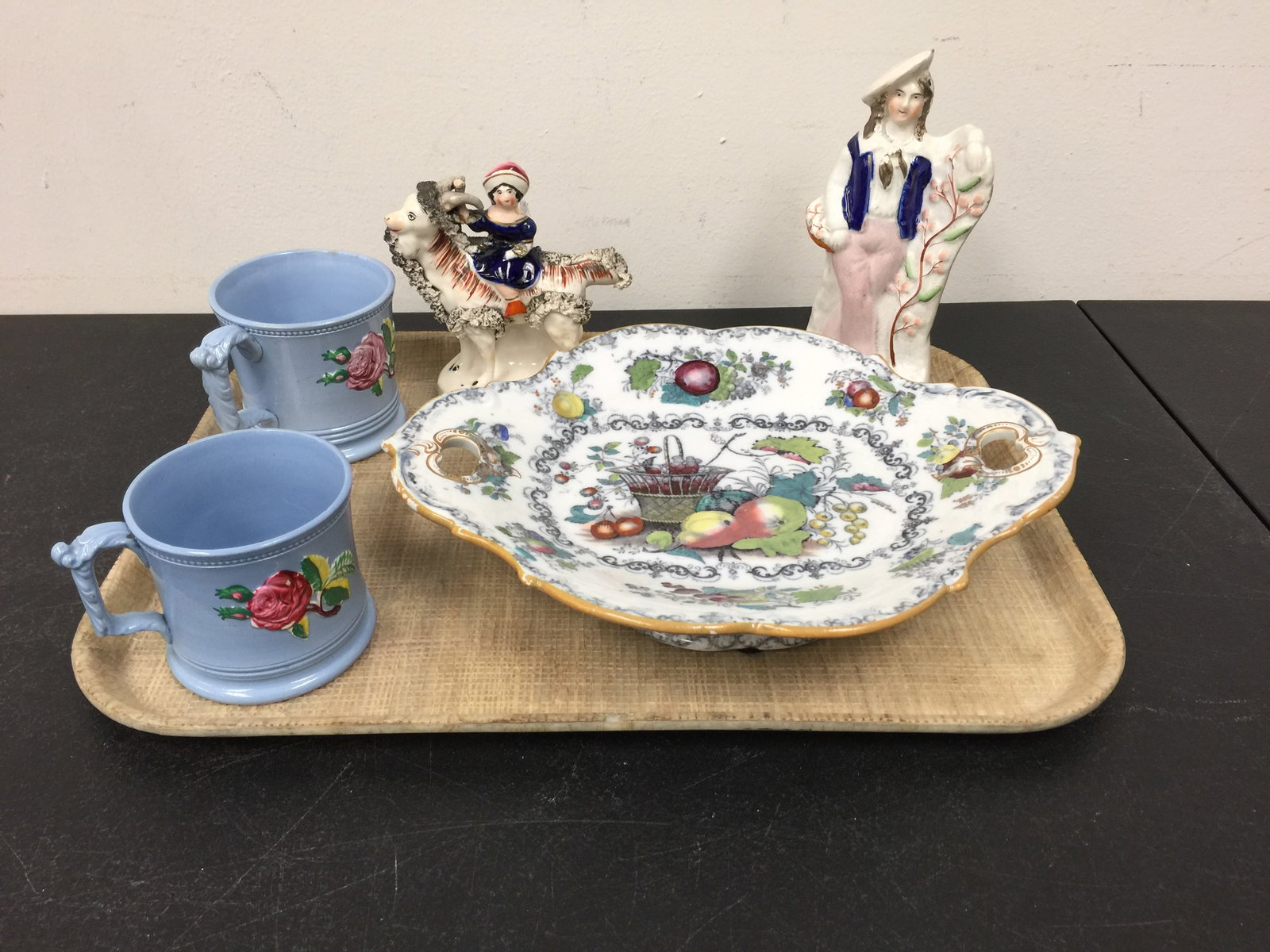 Antique Staffordshire Lot: handled plate, 11.5".