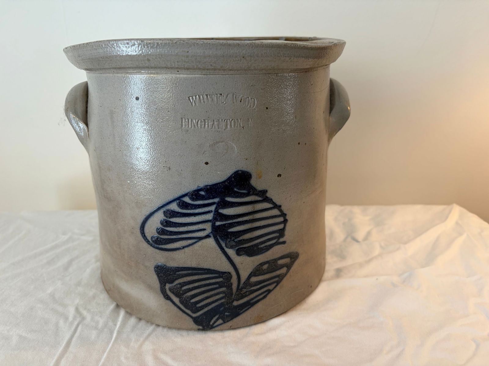 White & Wood Cobalt Decorated Crock (1 of 6)