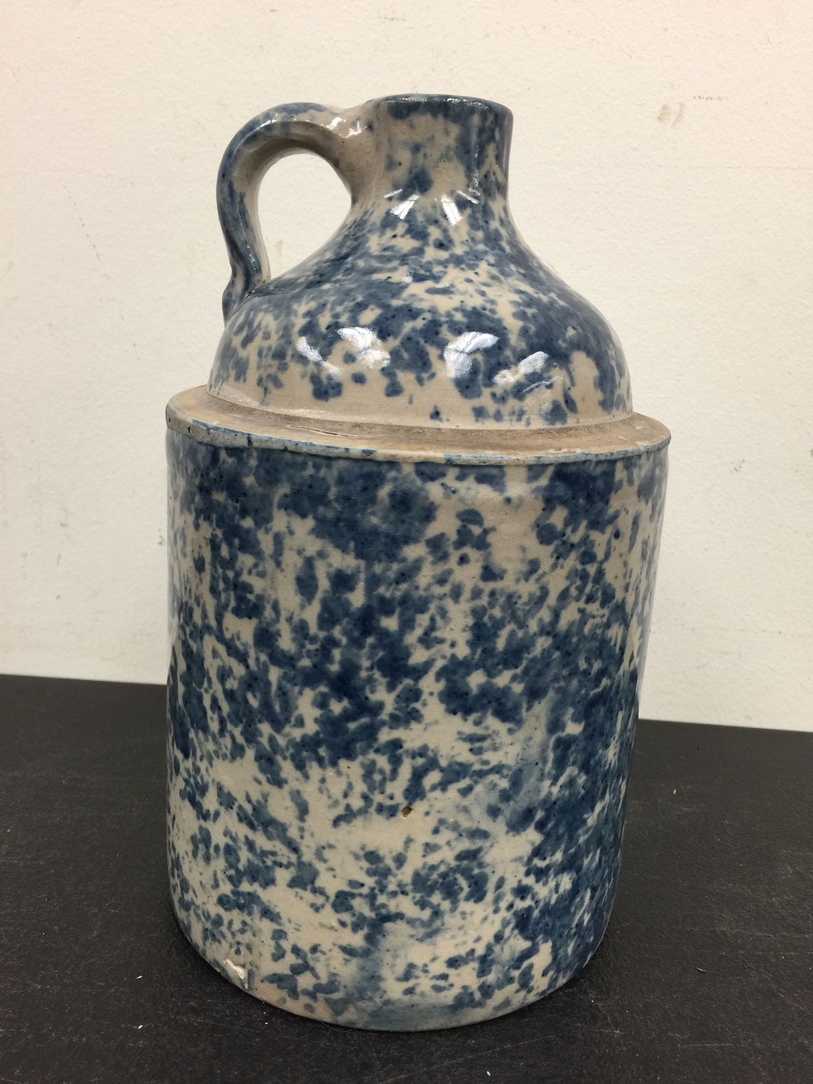 Blue Sponge Decorated Jug: 9" H