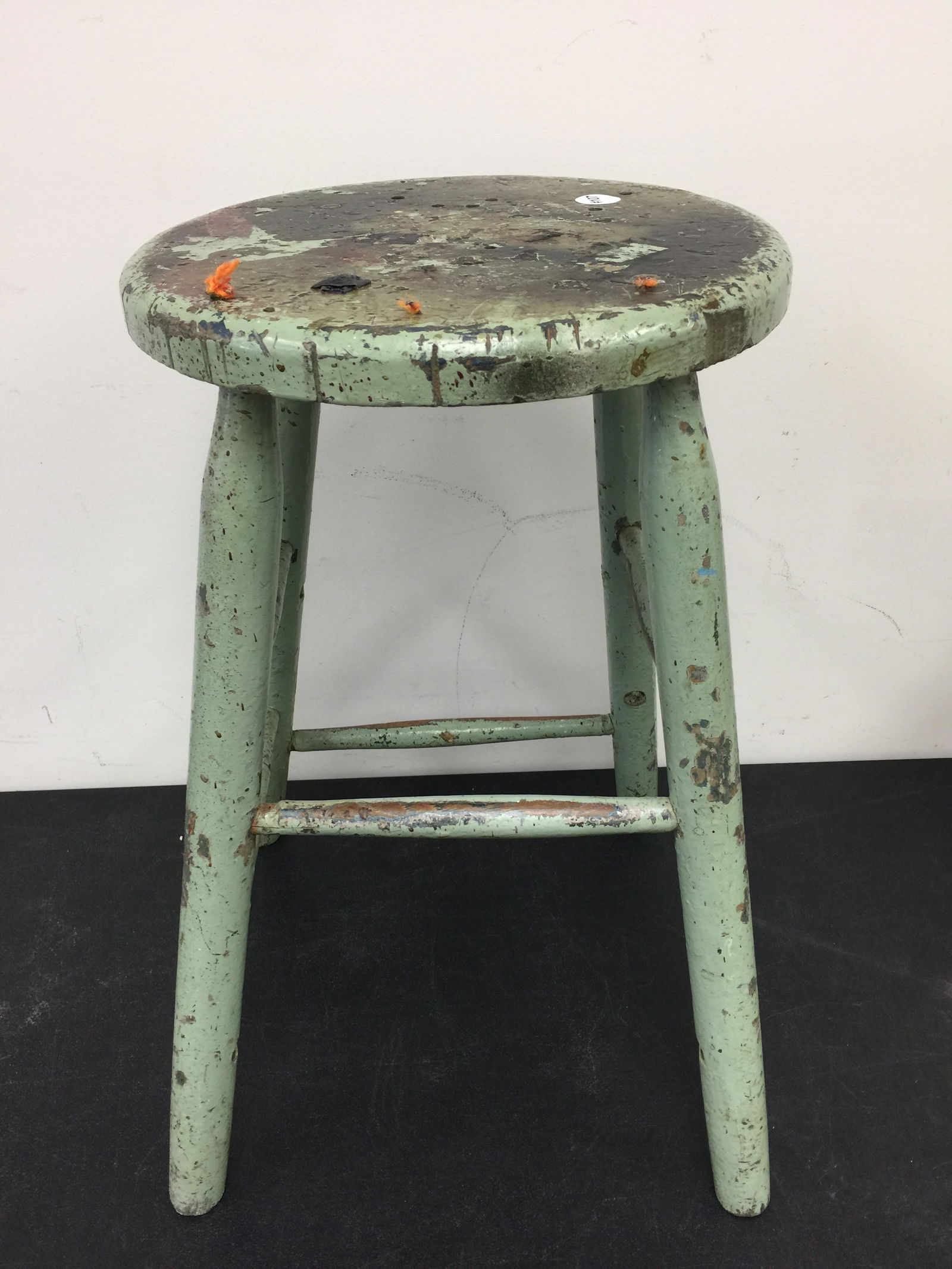 Primitive Green Painted Stool: 13"x22".