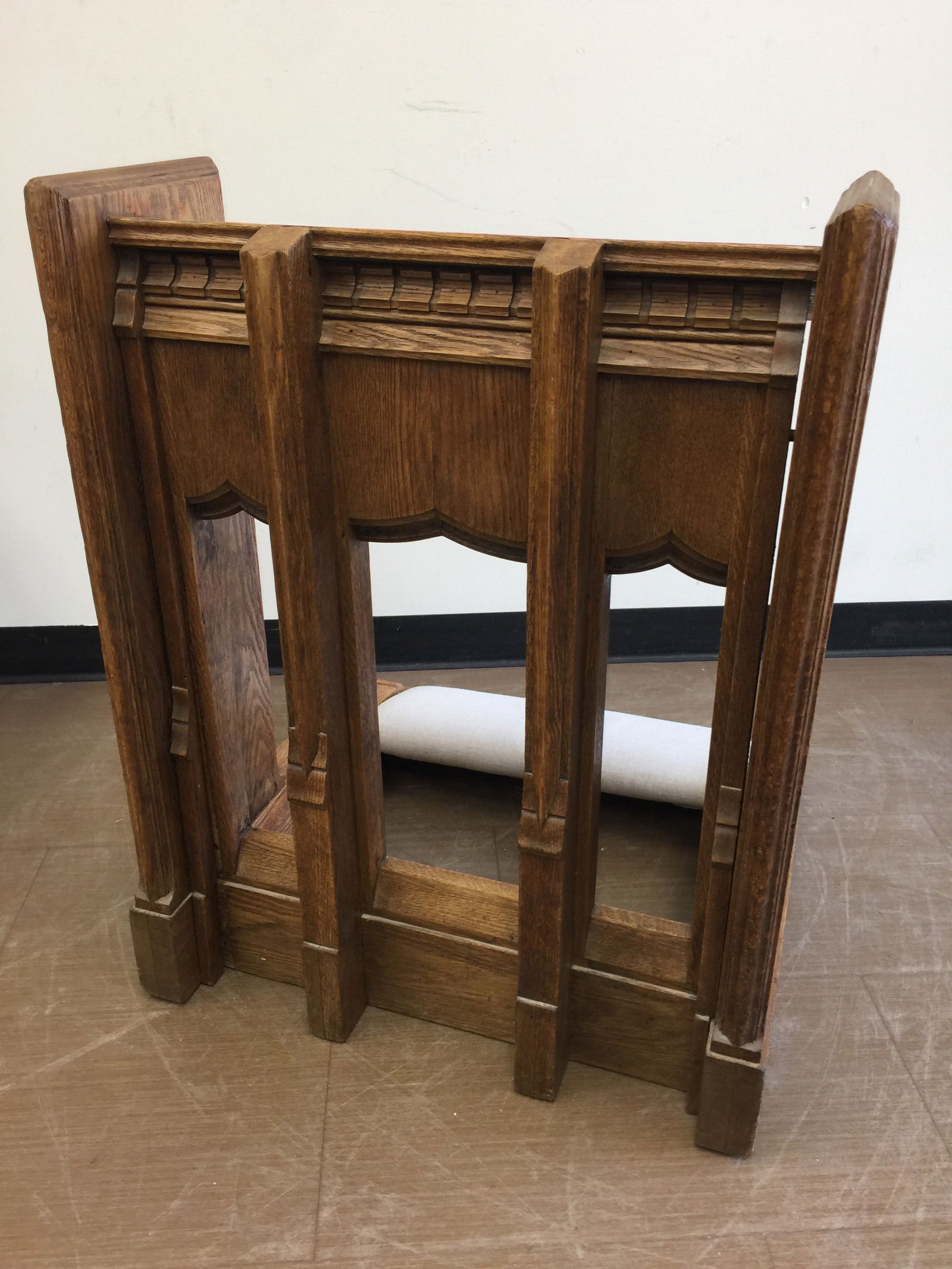 Antique Oak Prayer Kneeler: Gothic design with cutouts. 27" x 29" x 35".