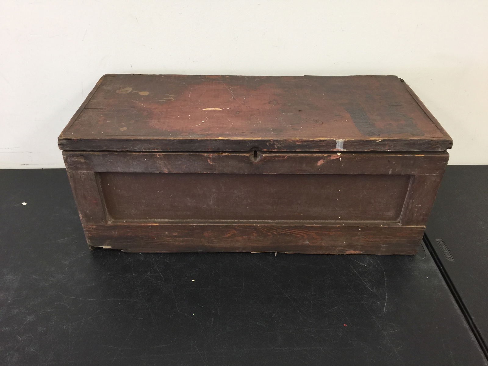 Old Tool Box w/Original Red: Complete w/original red paint. 13" x 31.5" x 10.5" deep.