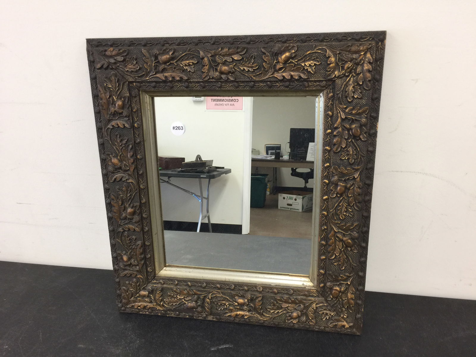 Antique Leaf and Acorn Mirror: 19"x21".