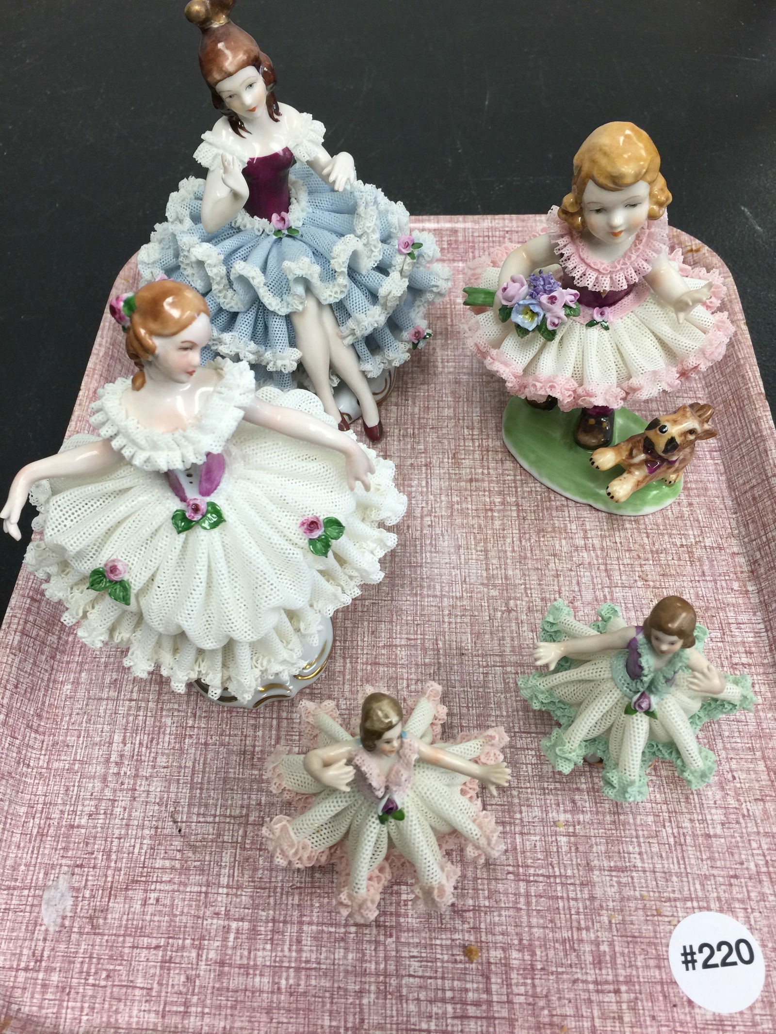 5 Vintage German Ballerinas: All have laced skirts. Tallest 6".
