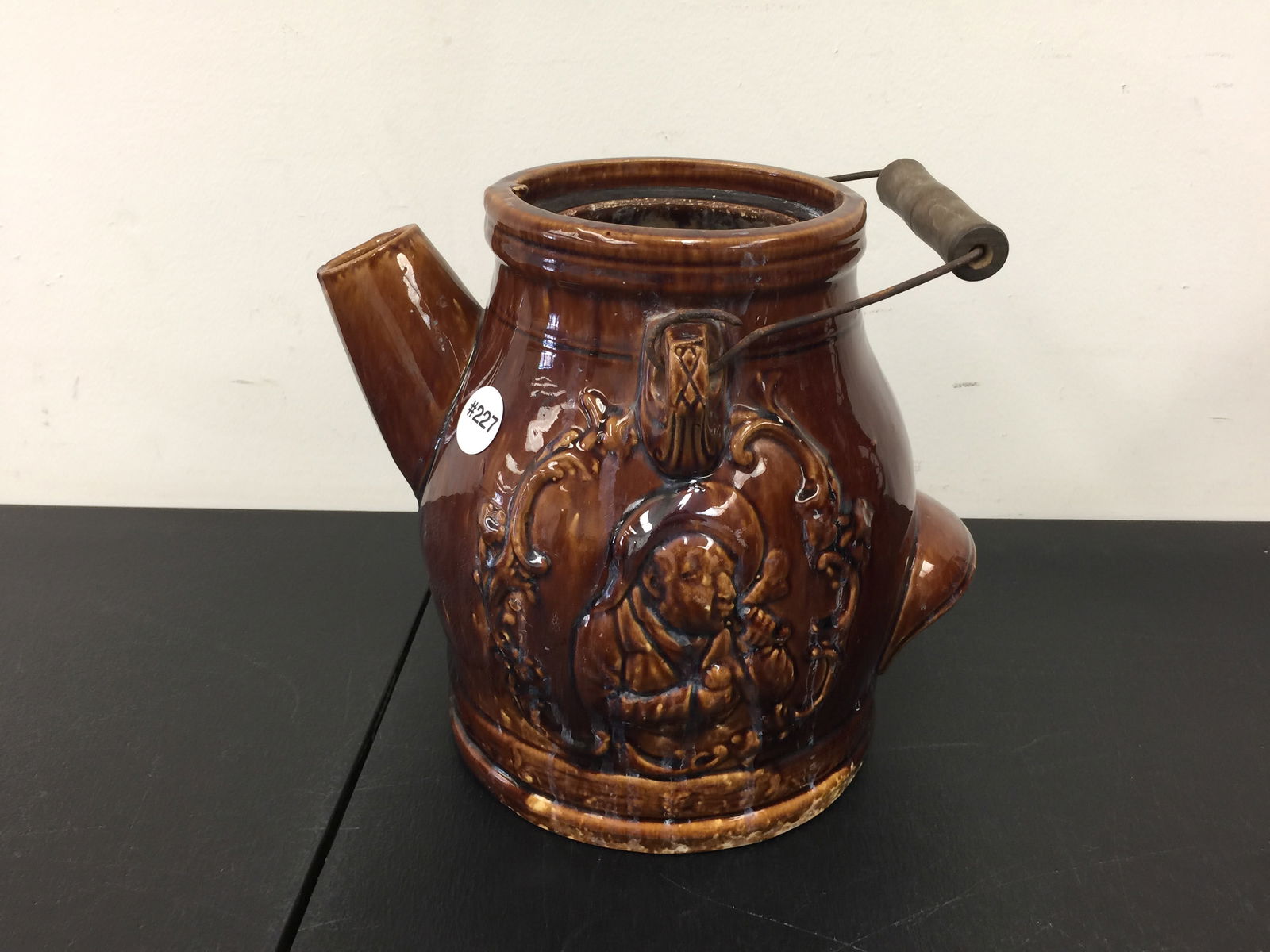 Bennington Batter Jug: Man smoking pipe. 10" H.
