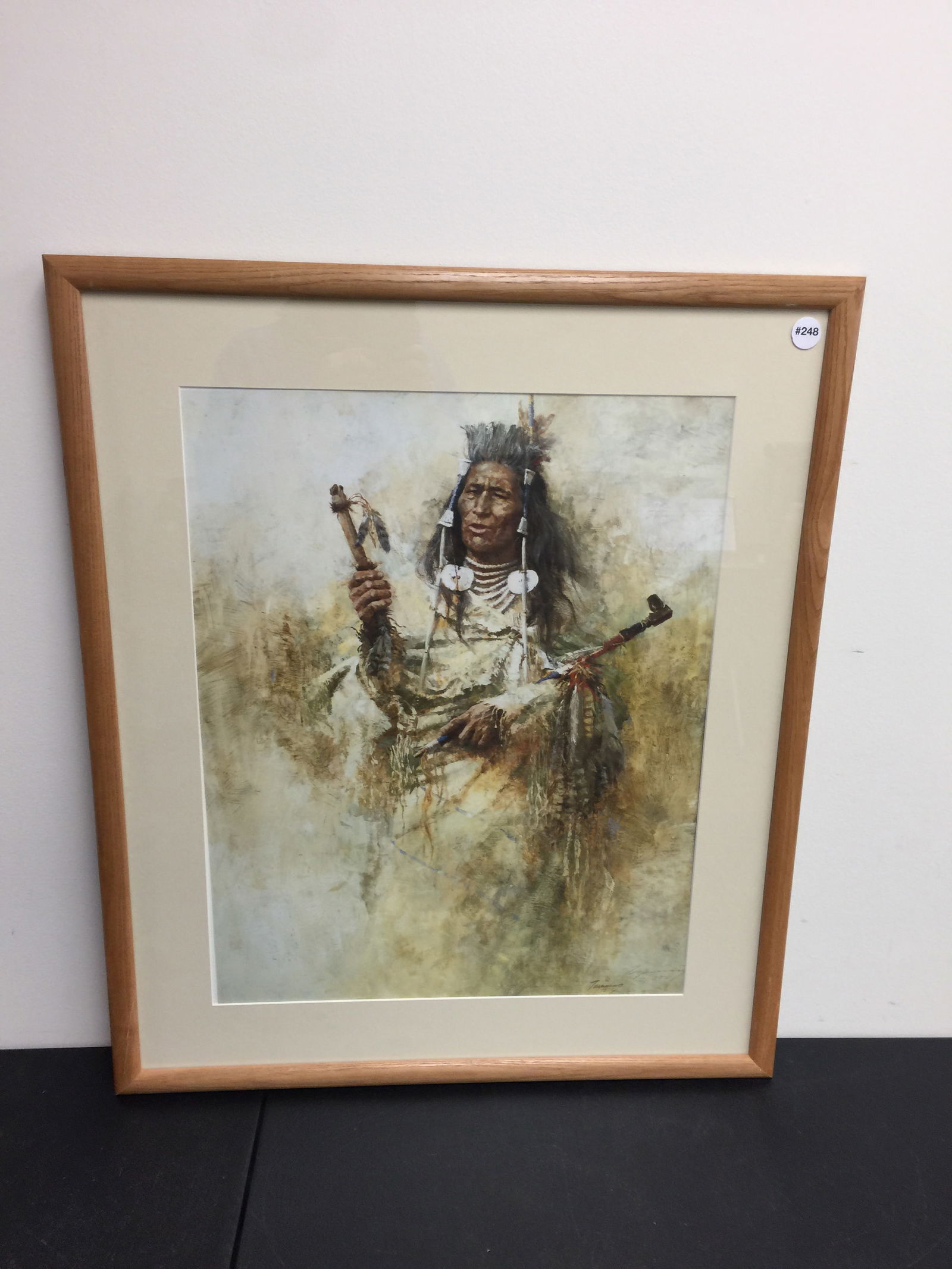 " Crow Pipe Holder" by Howard Terpning: frame is 26" x 32", exposed is 18" x 24", SLR, numbered 7/1000