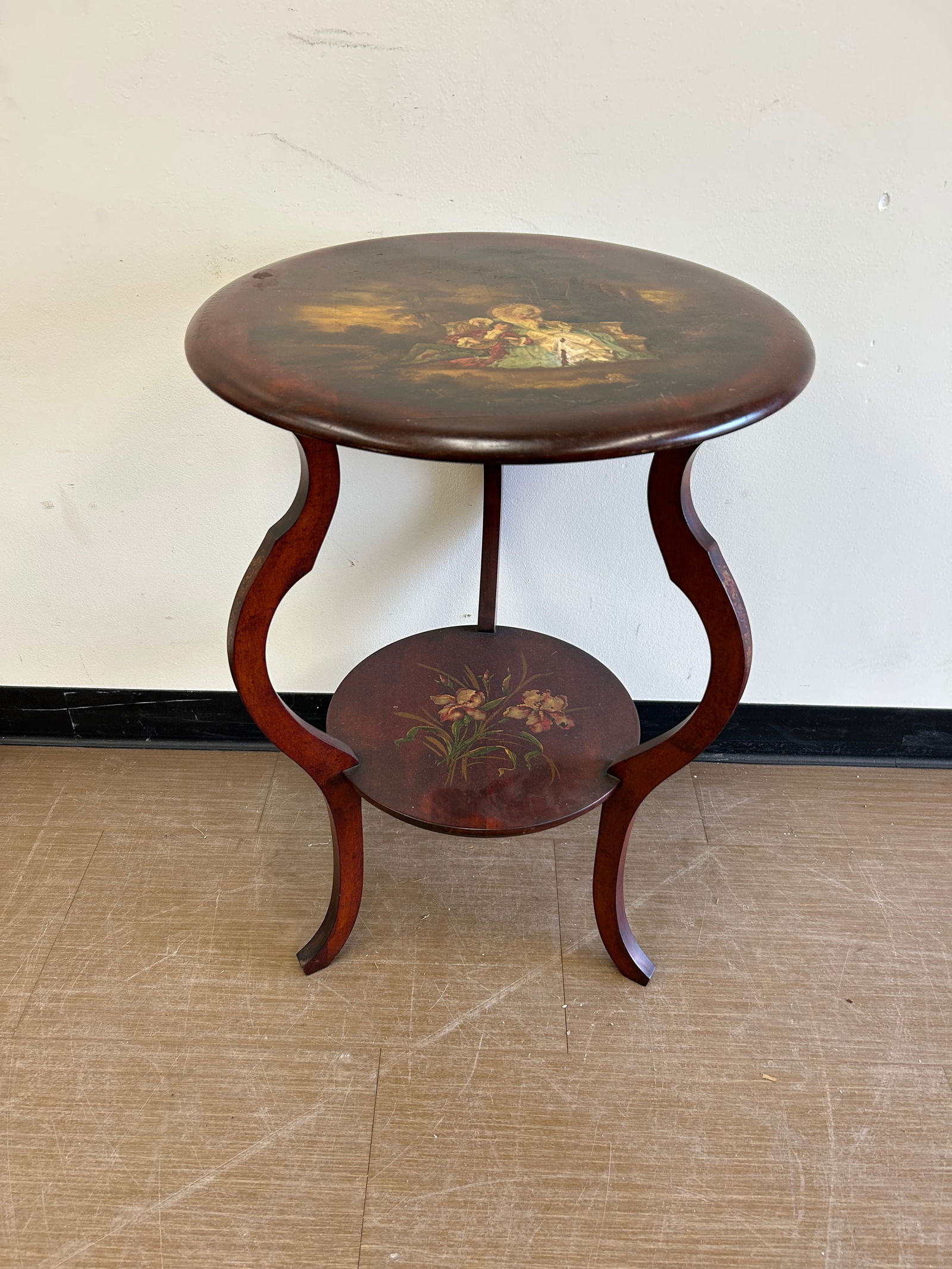 French Painted Stand: hand painted neoclassical scene, 20"x29".
