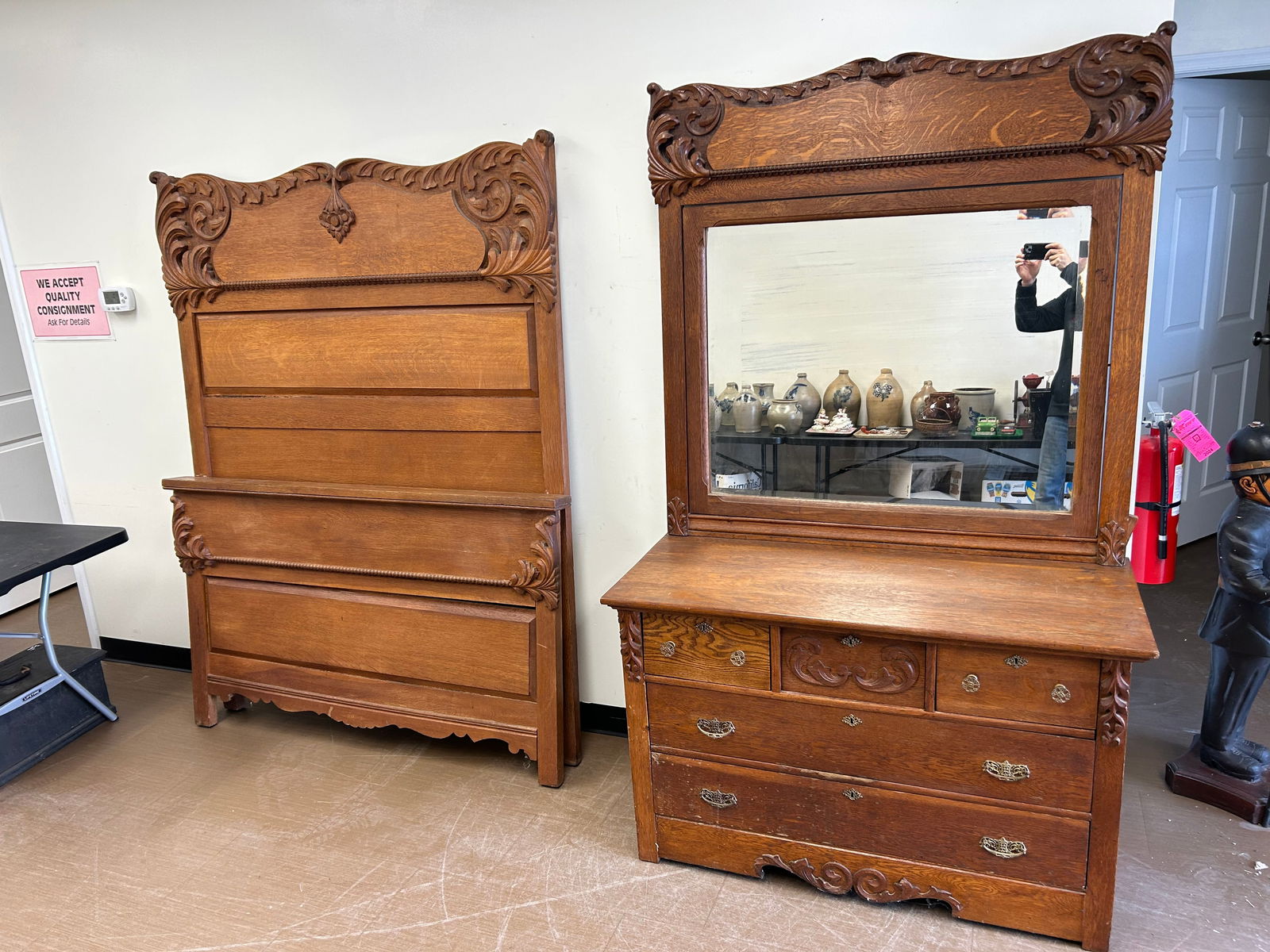 Two Piece Carved Oak Bedroom Suite (1 of 9)