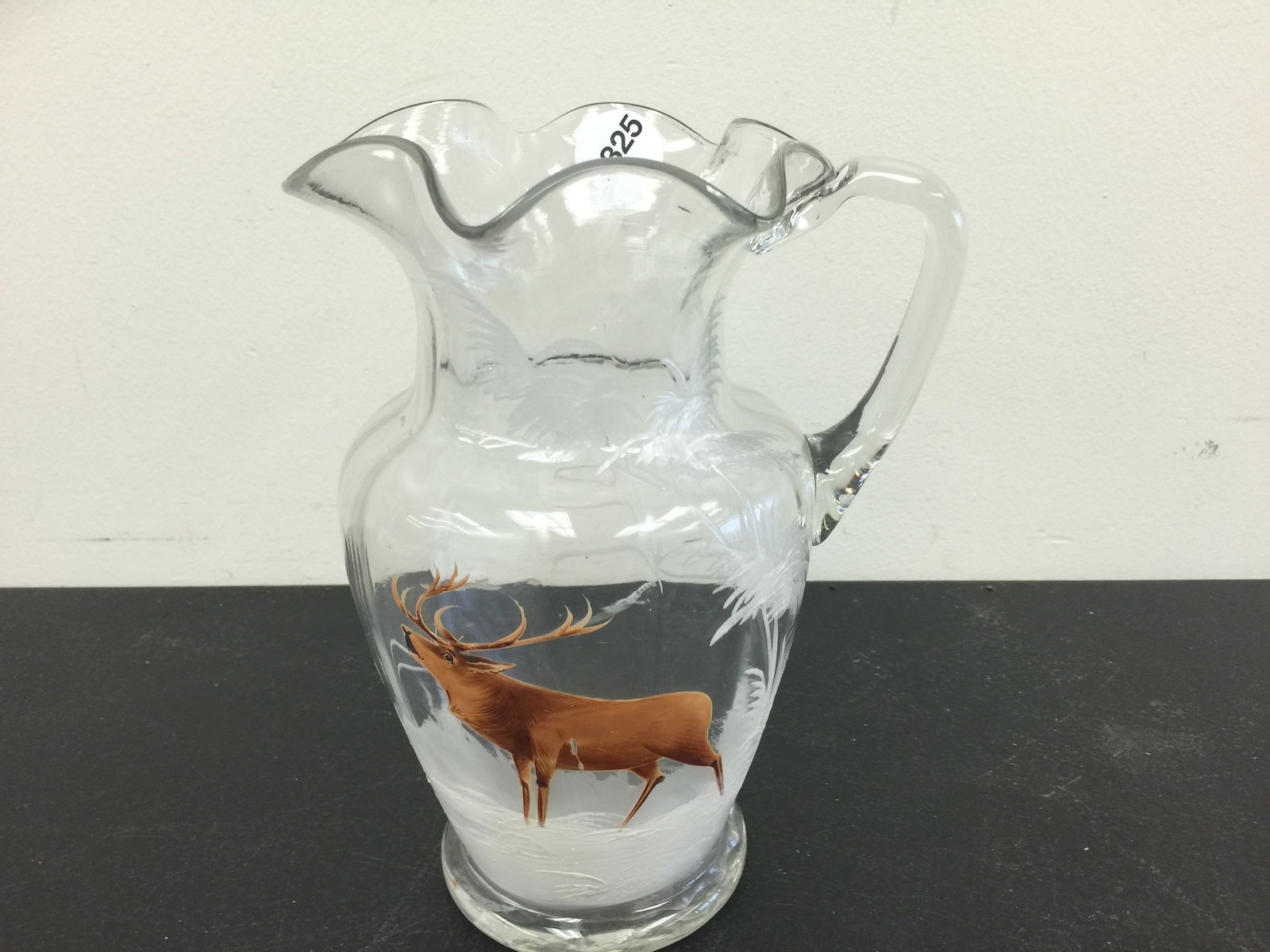 Legras & Cie Art Glass jug: blown pontil, hand painted, 8.5"H.