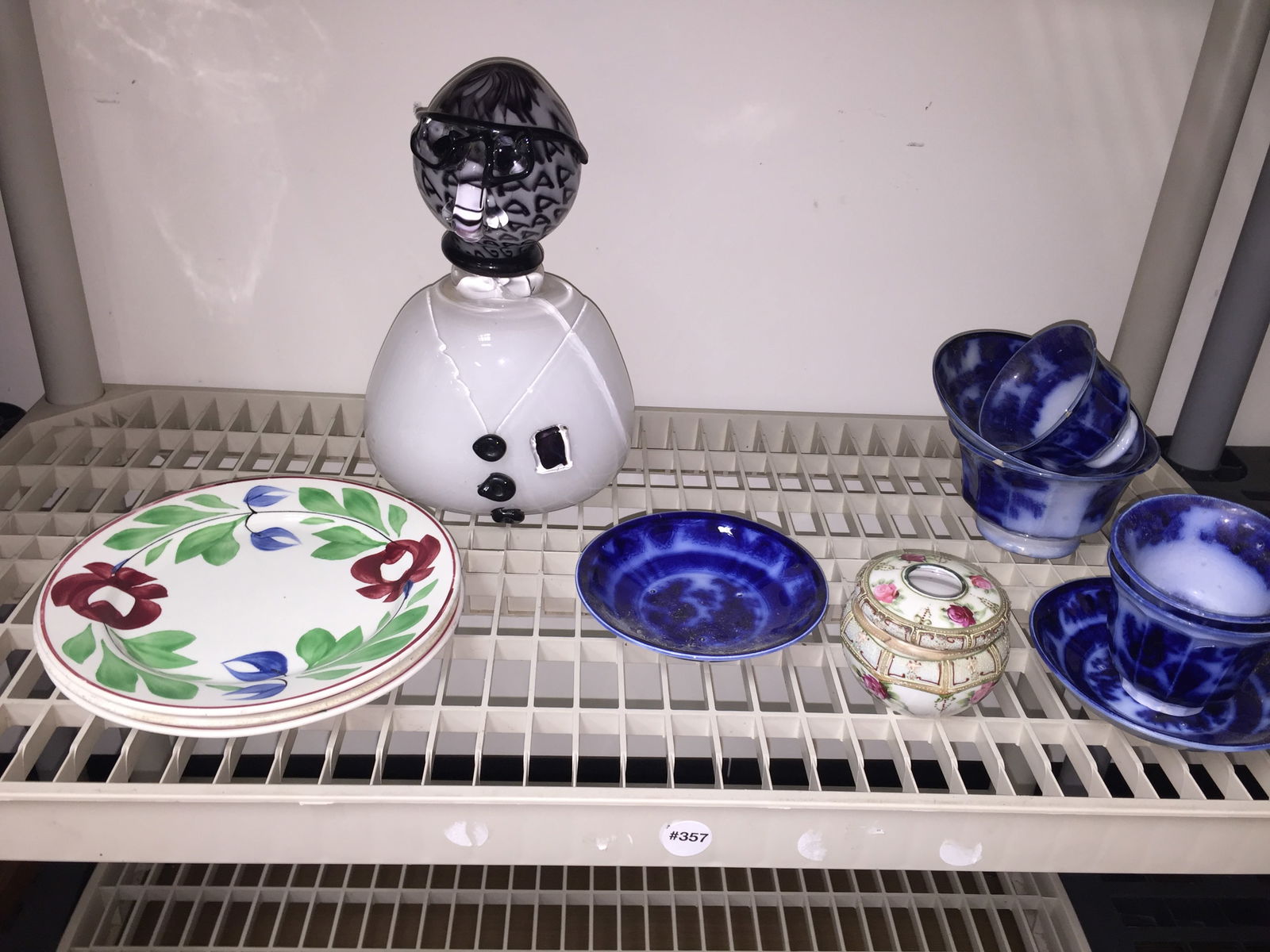 Flow Blue Plus: flow blue, kings rose and art glass bust.