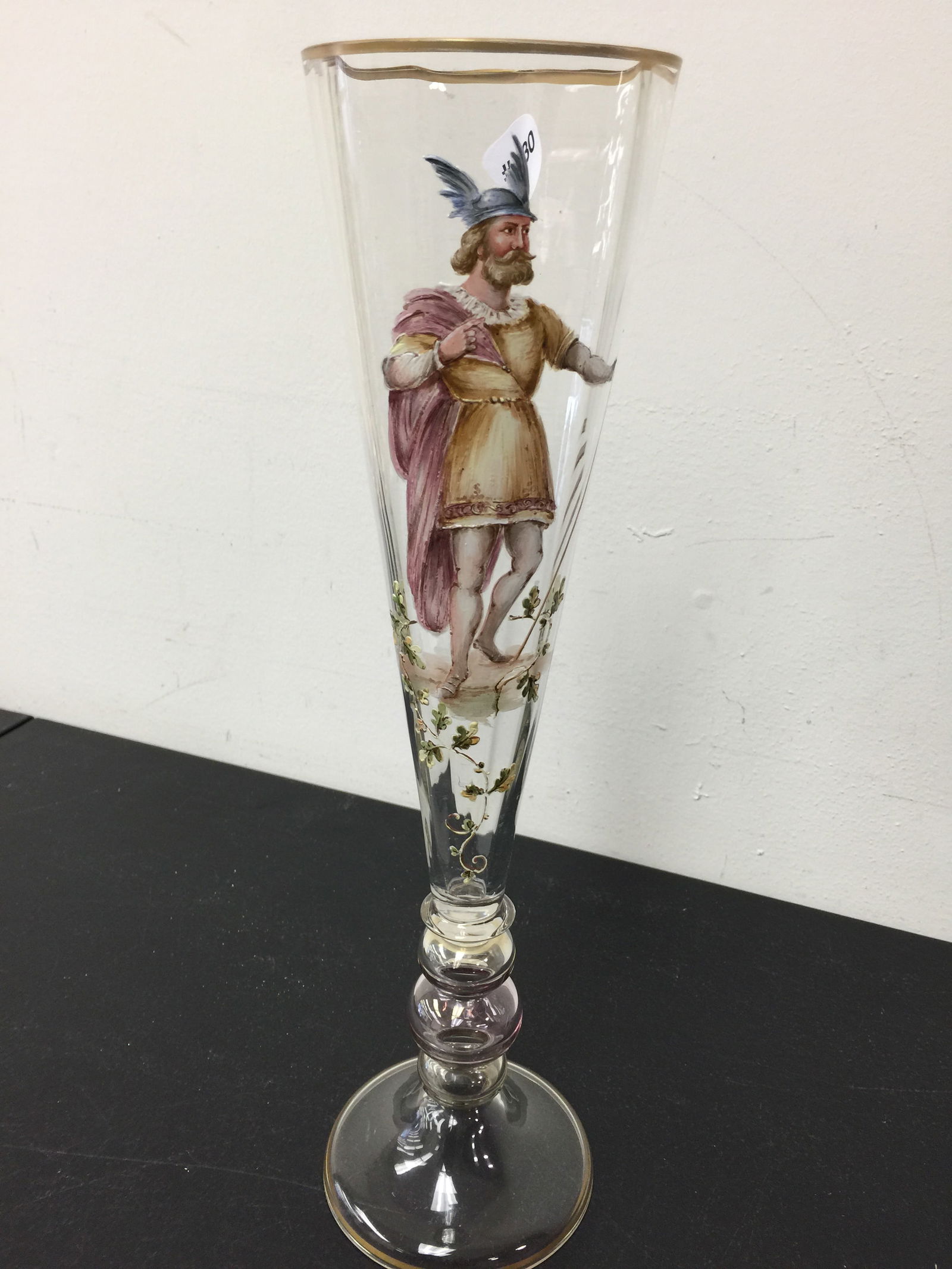 Fritz Heckert Bohemian Vase: Hand painted. 15" H.