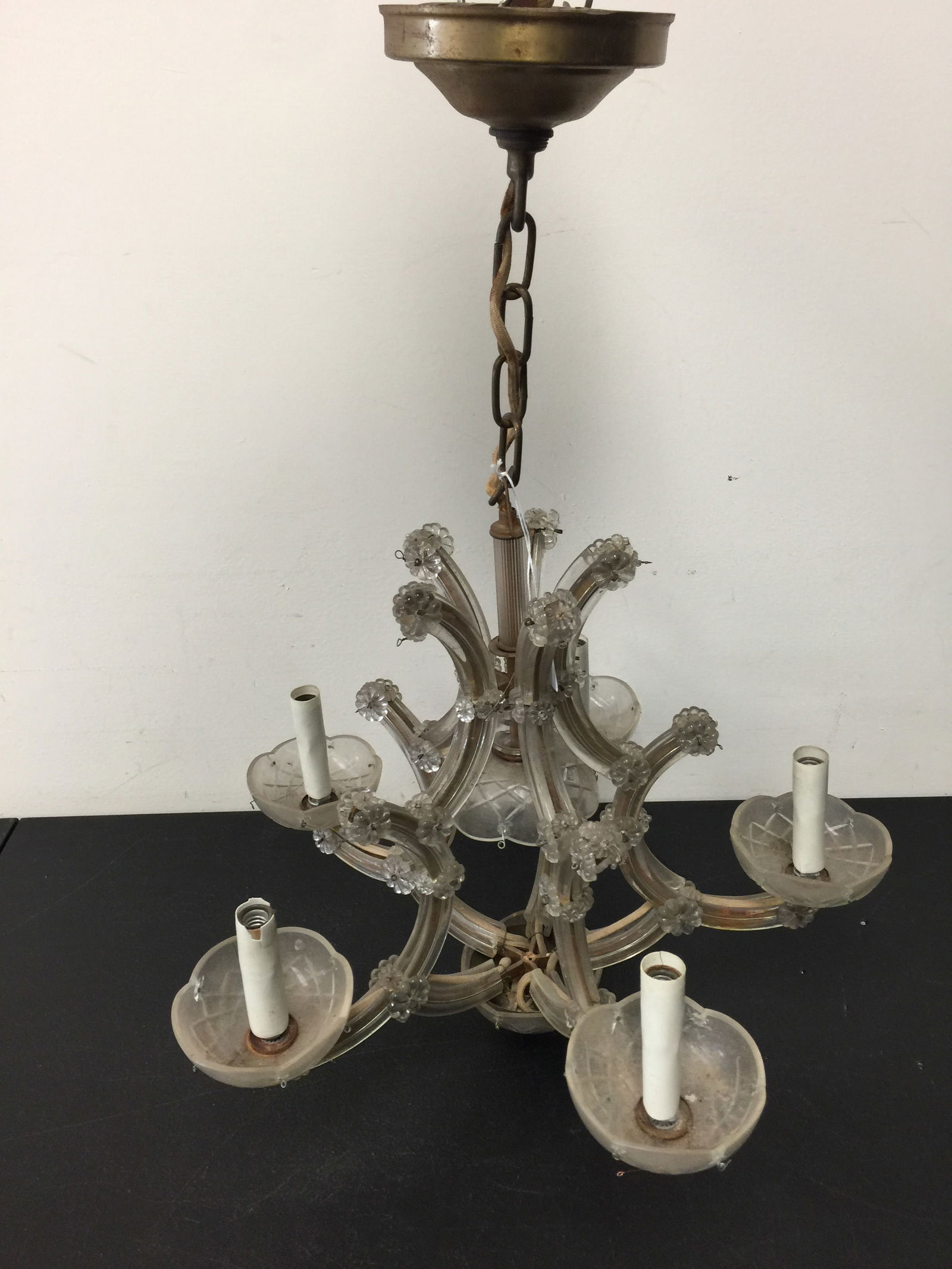 Vintage Maria Theresa Style Chandelier: gilt frame encased in glass, 17" x 17" x 17"