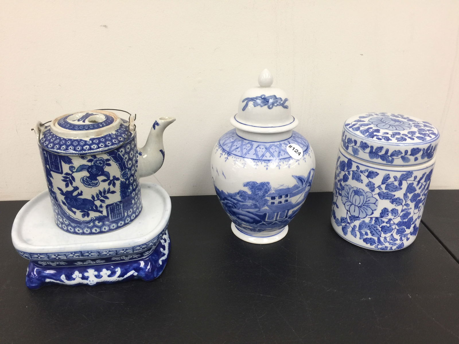 4 Blue on White Pcs: Largest 11" H.