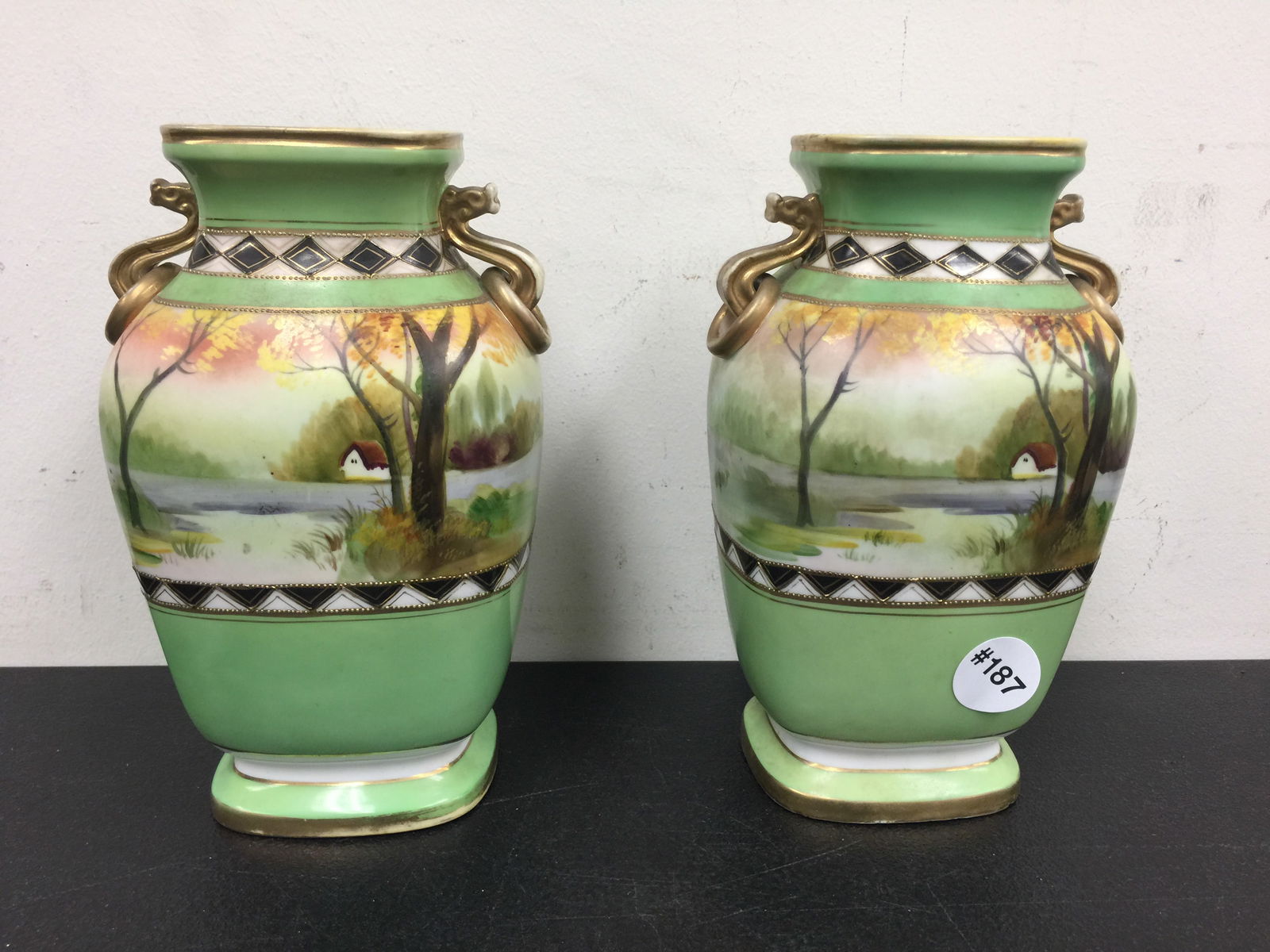 Pair Nippon Morimura Landscape Vases (1 of 4)