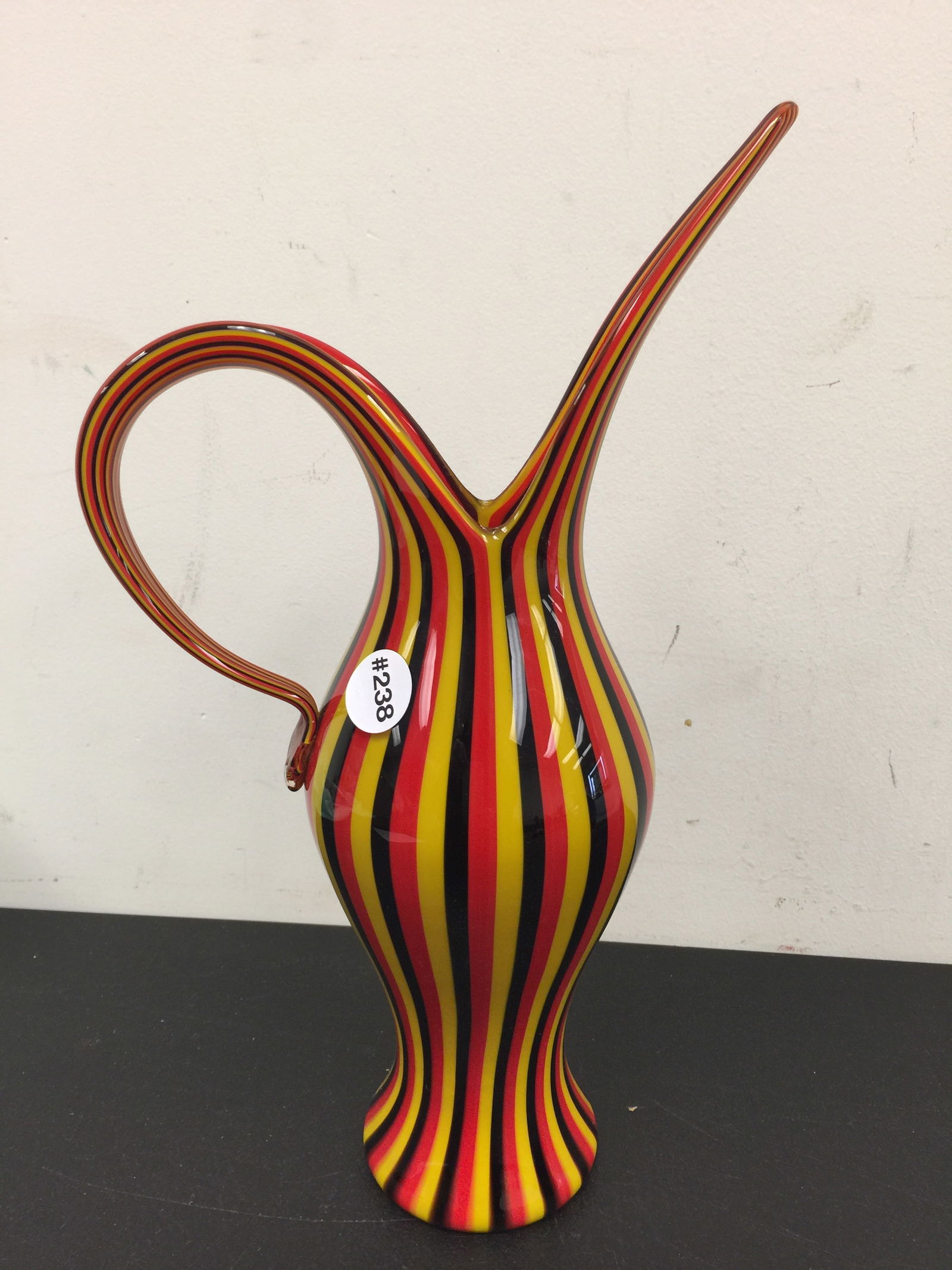 Murano Rigati Carafe: 14.5" H. Murano glass by Anna Gili for Salviati 1997.