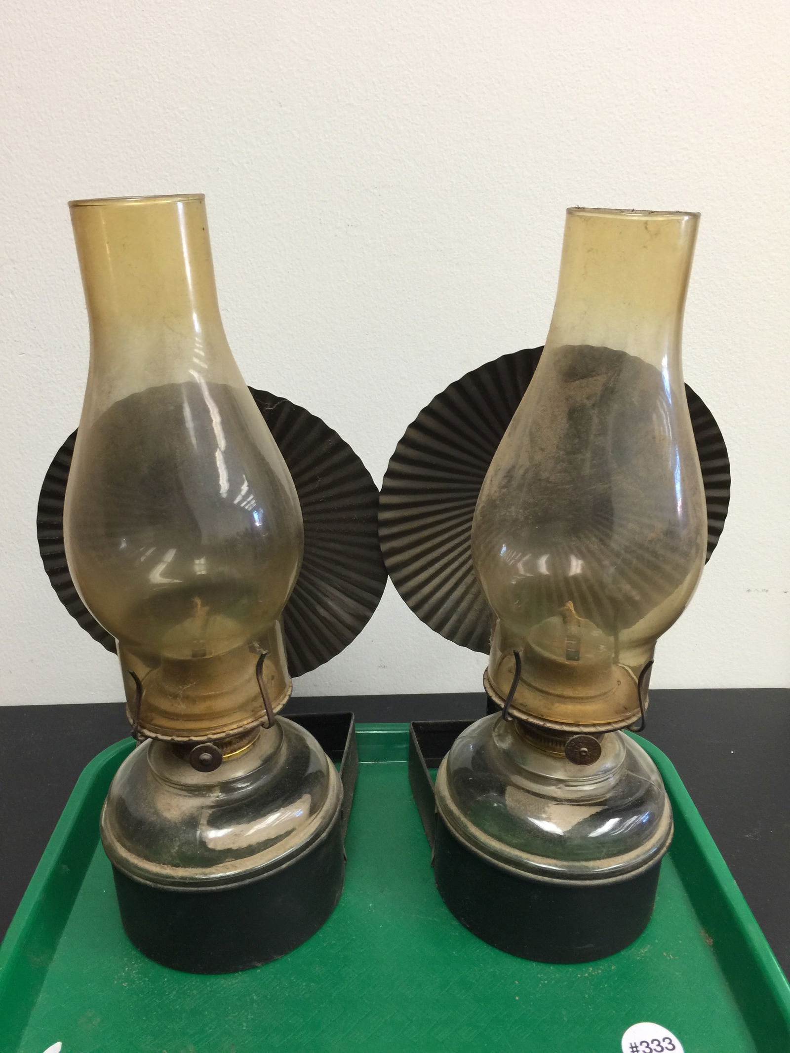 Pair of Oil Lamps: 13" H, includes reflectors