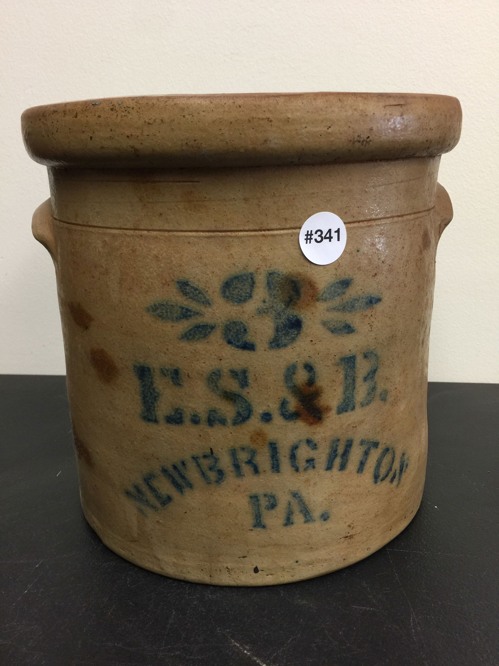 3 Gallon ES& B Crock: 10" H. paint decorated on back