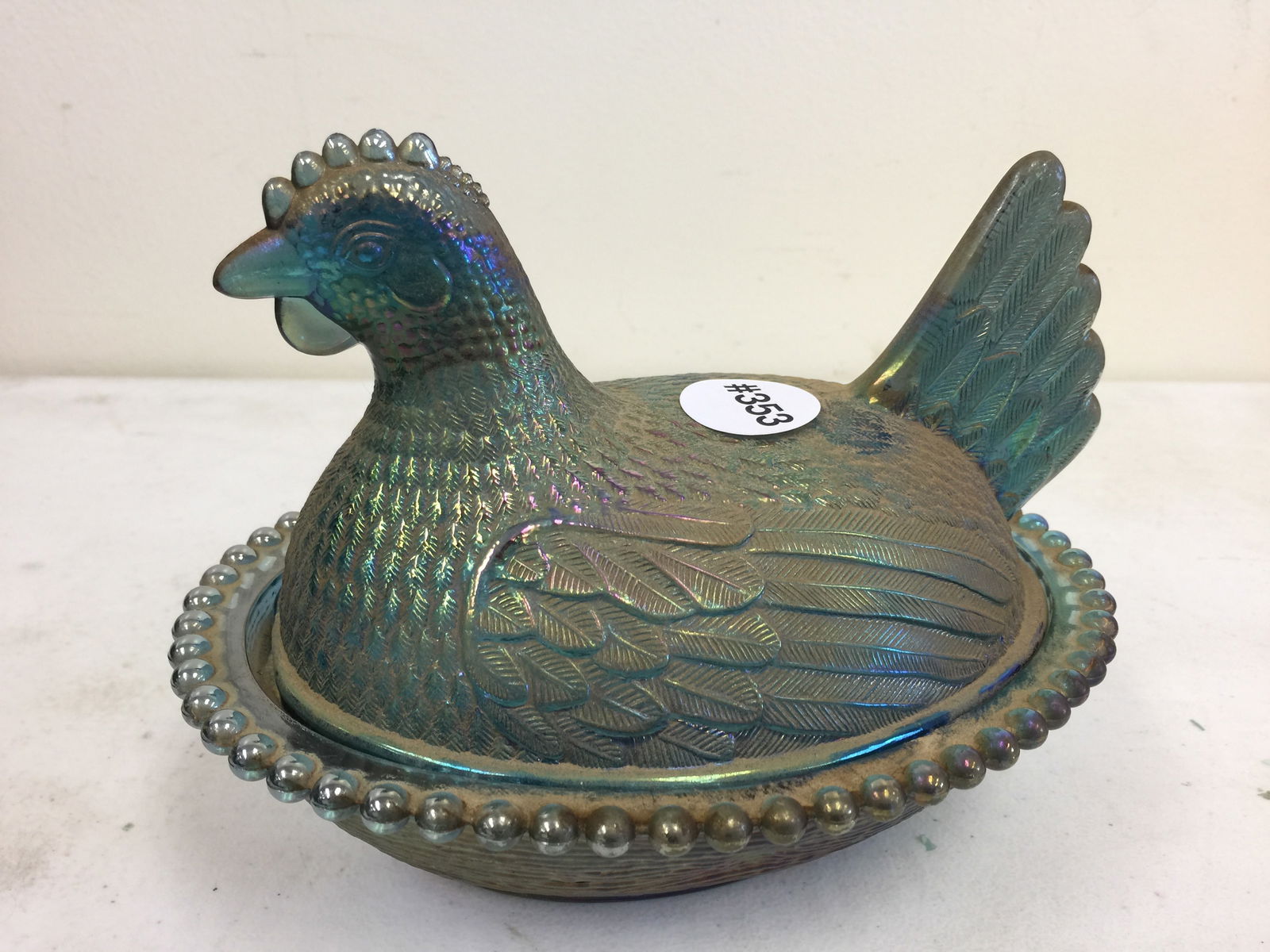 Carnival Glass Hen on Nest: 5" x 7"