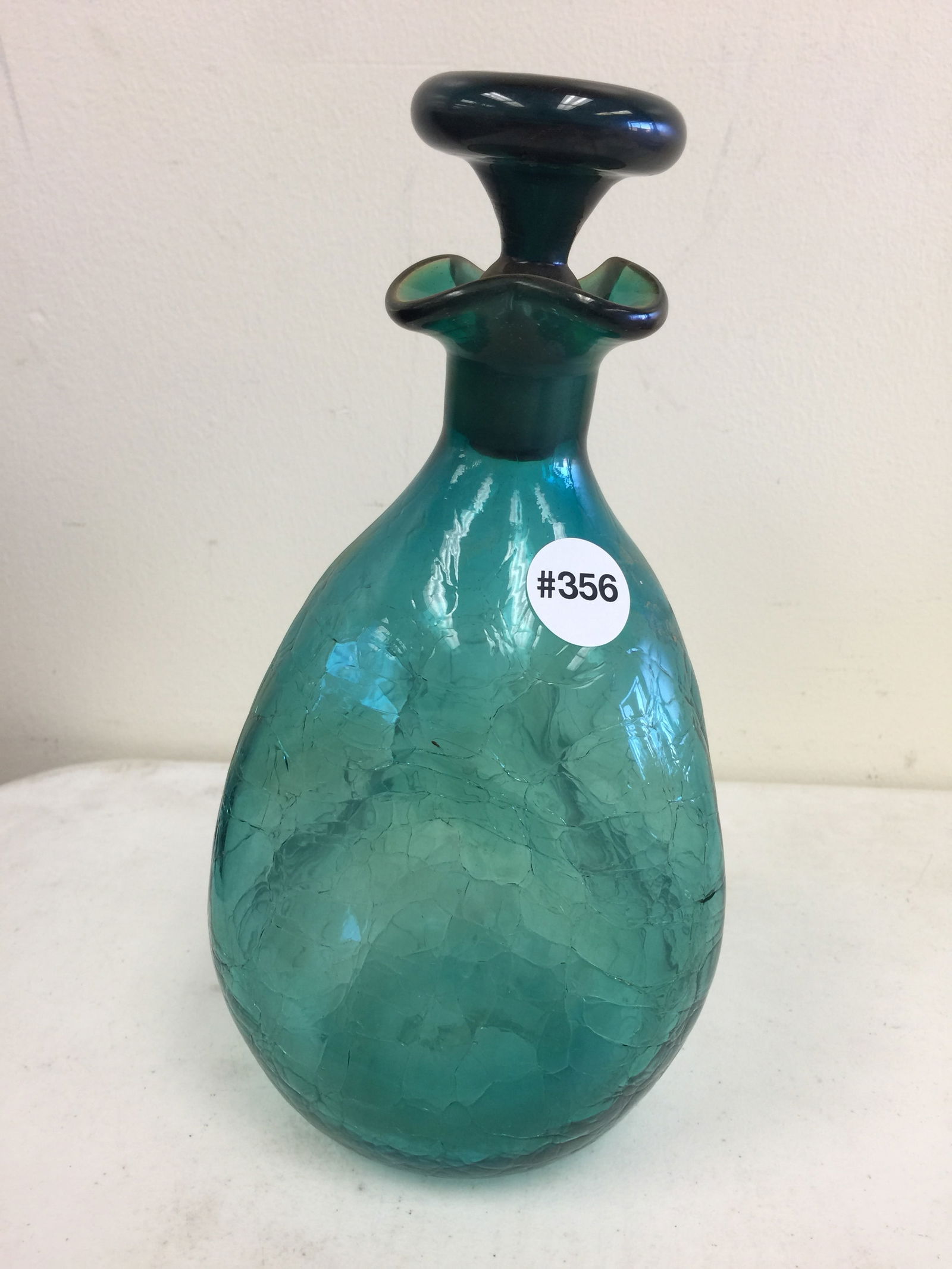 MCM Crackle Glass Decanter: 10" x 5".