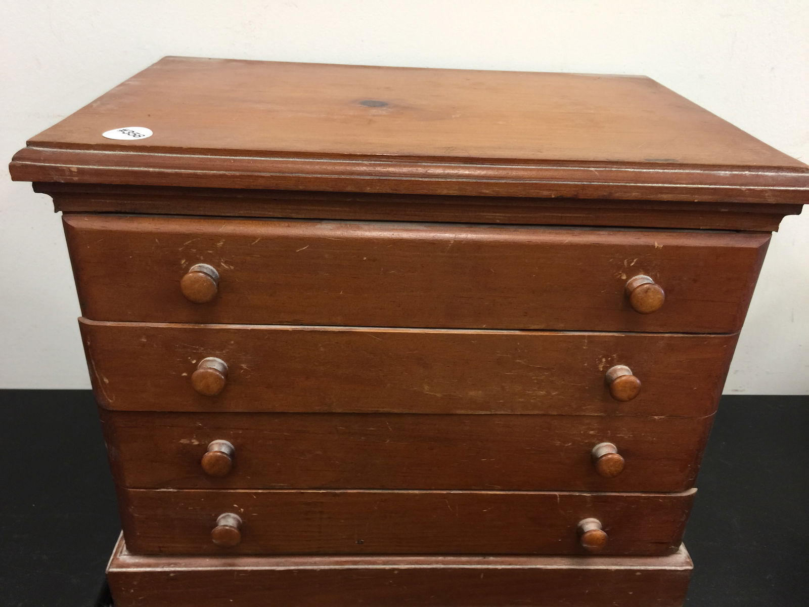 Spool Cabinet: Four drawers. 18" x 11" x 14". Softwood.