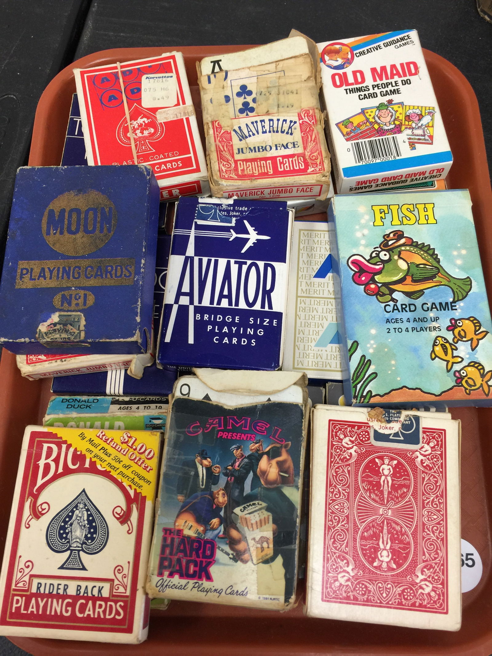 Vintage Playing Cards: Includes Donald Duck, Old Maid, Camel Cigarette, and more.