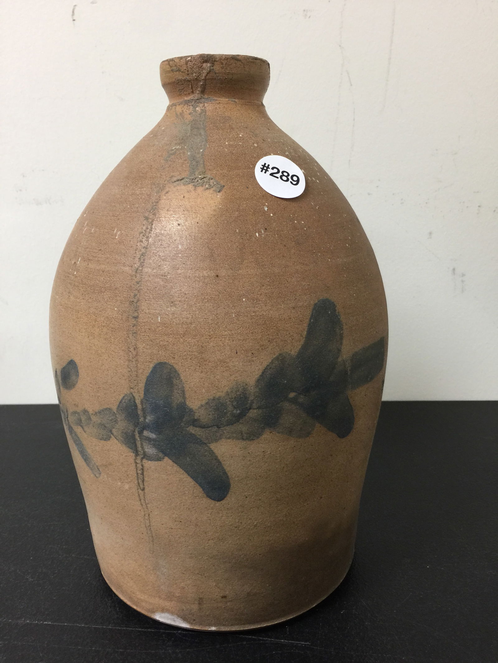 Cobalt Stoneware Decorated Jug: blue foliate, 12"H.