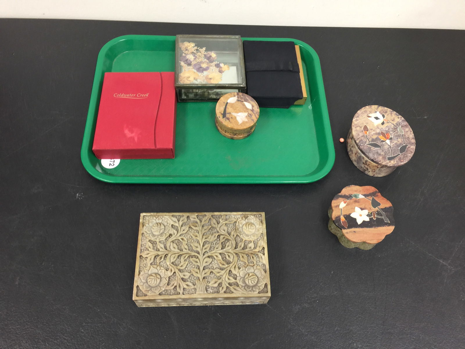 Decorative Grouping: Includes decorative boxes, ladies compact and more.