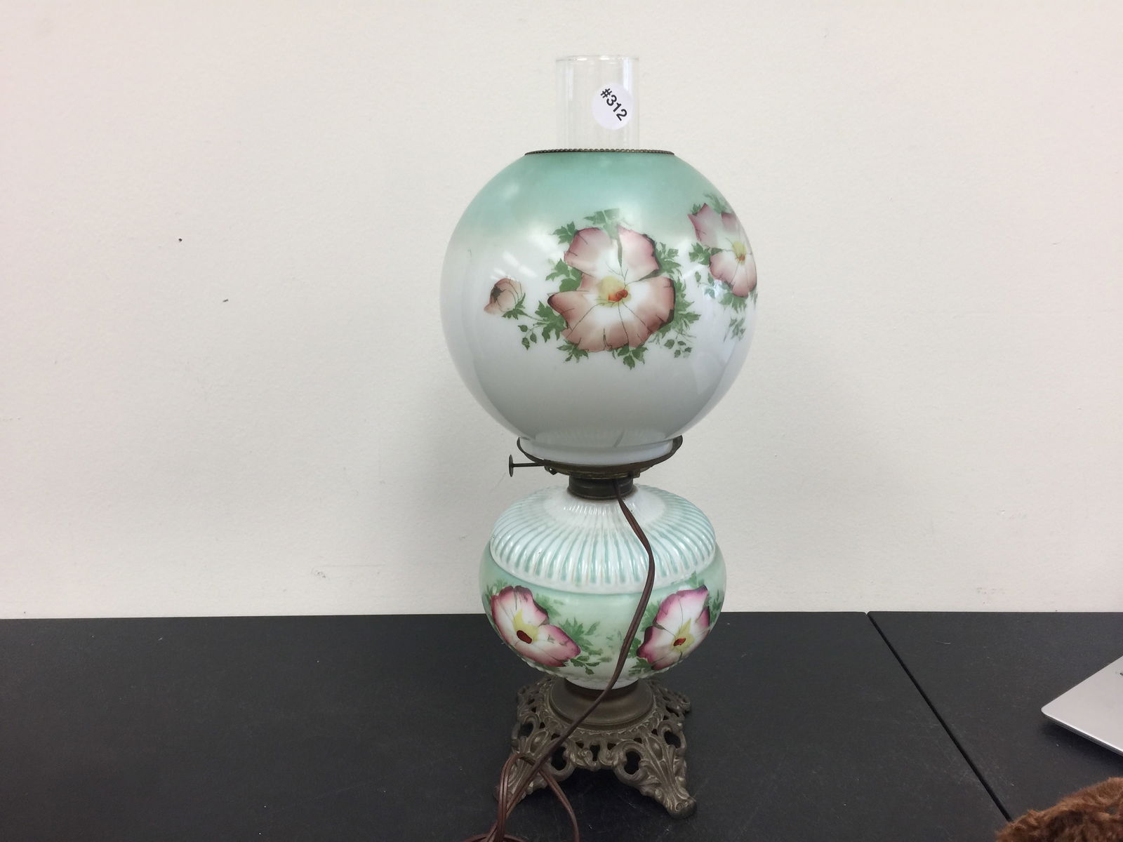 Antique GWT Lamp: hand painted, 20"H.