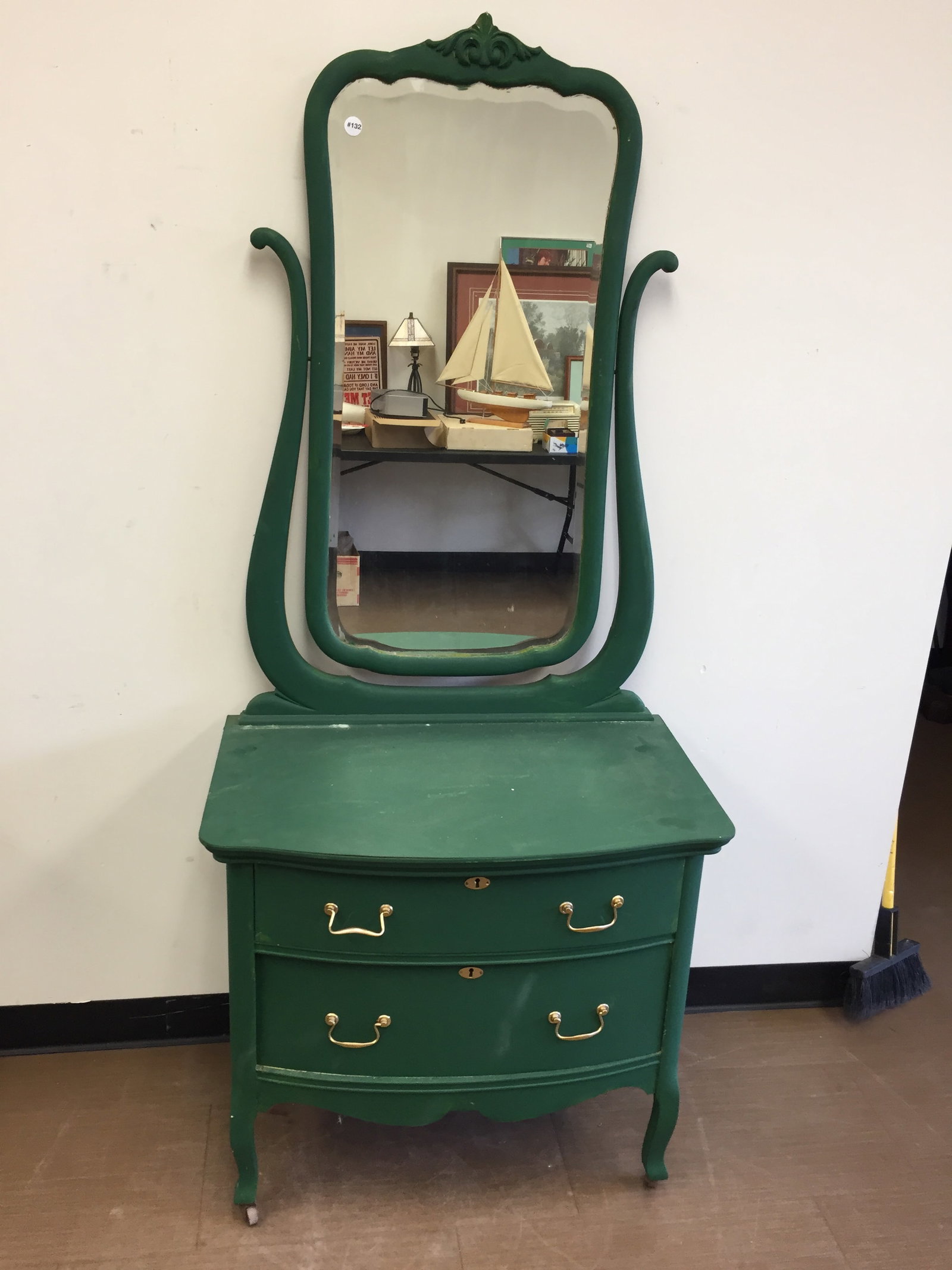 Antique Oak Princess Dresser: overpainted, 31" x 19" x 72"