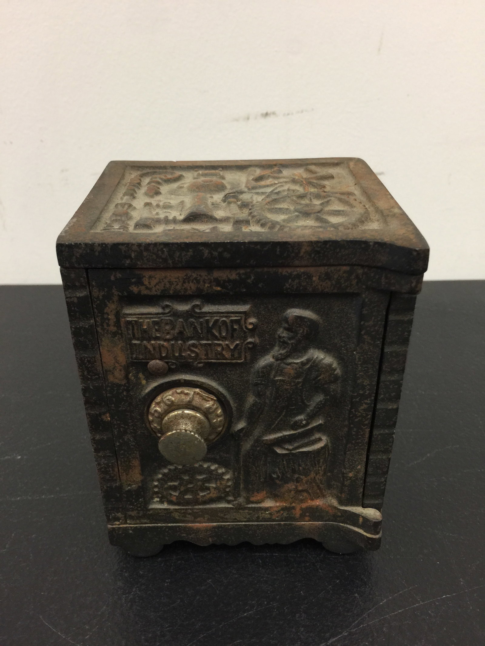 Cast Iron "The Bank of Industry" Cast Iron Bank: 5"H.