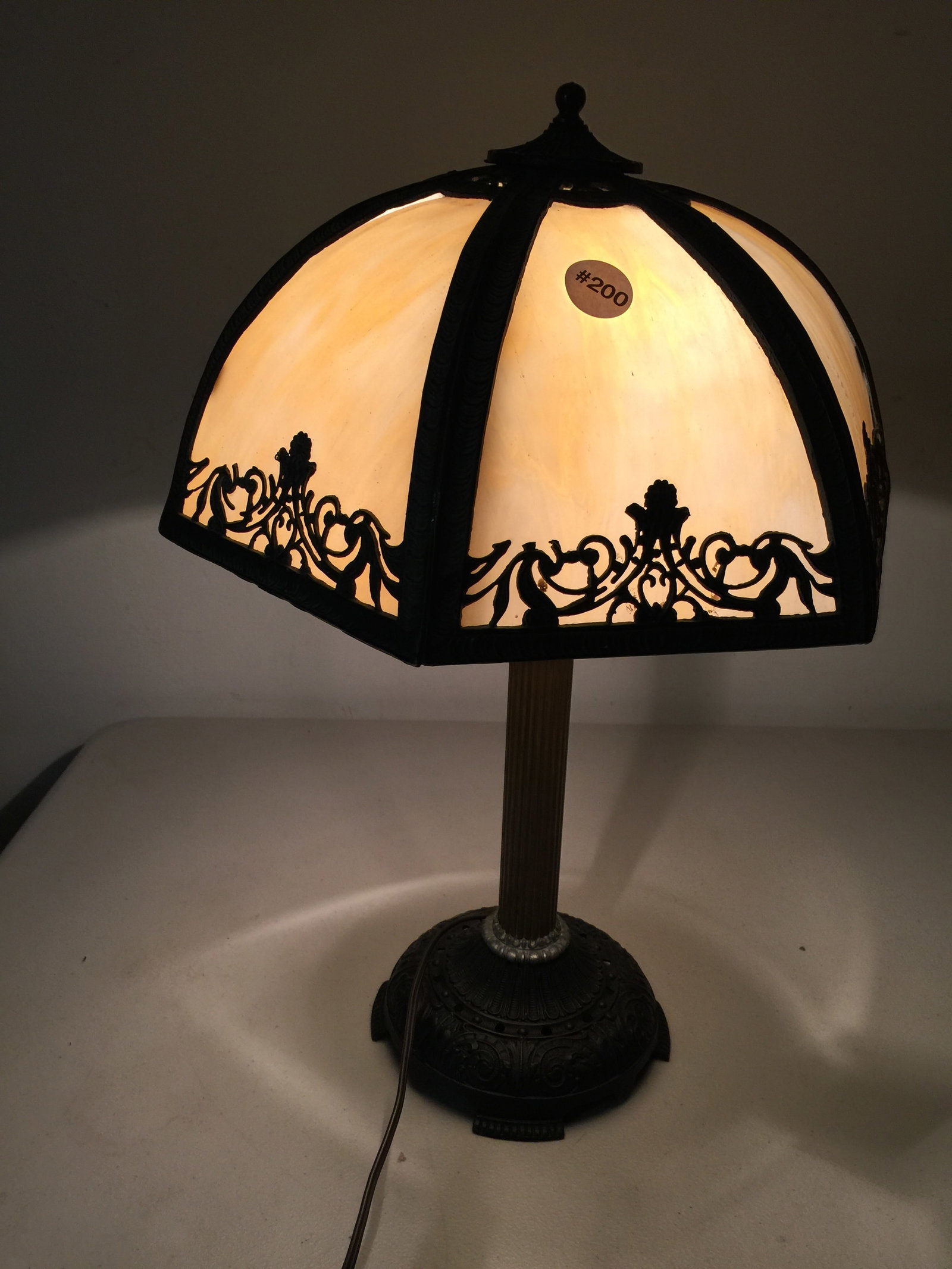 Miller Slag Glass Lamp: Base marked. 20" H.