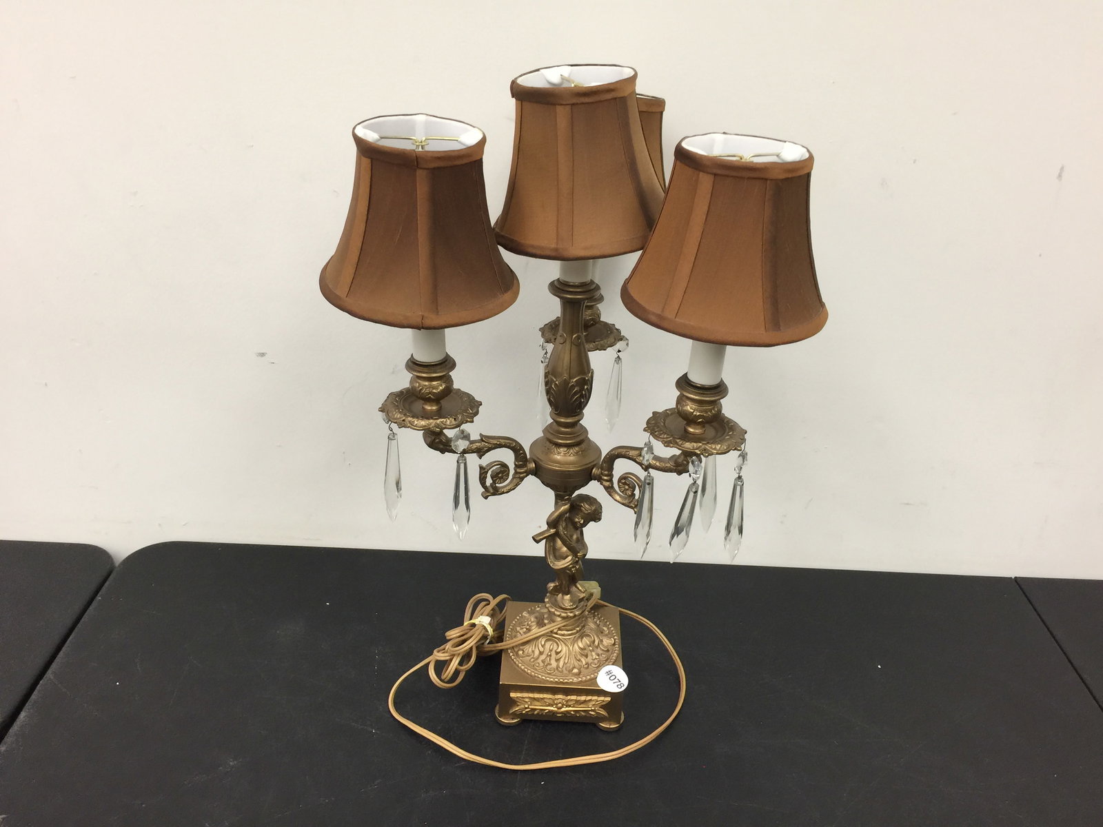 Figural Gilt Candelabra Lamp: Iron base. 22" H.