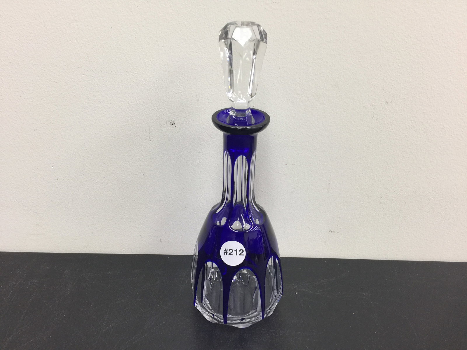 Bohemian Cobalt Cut to Clear Decanter: 12.5"H