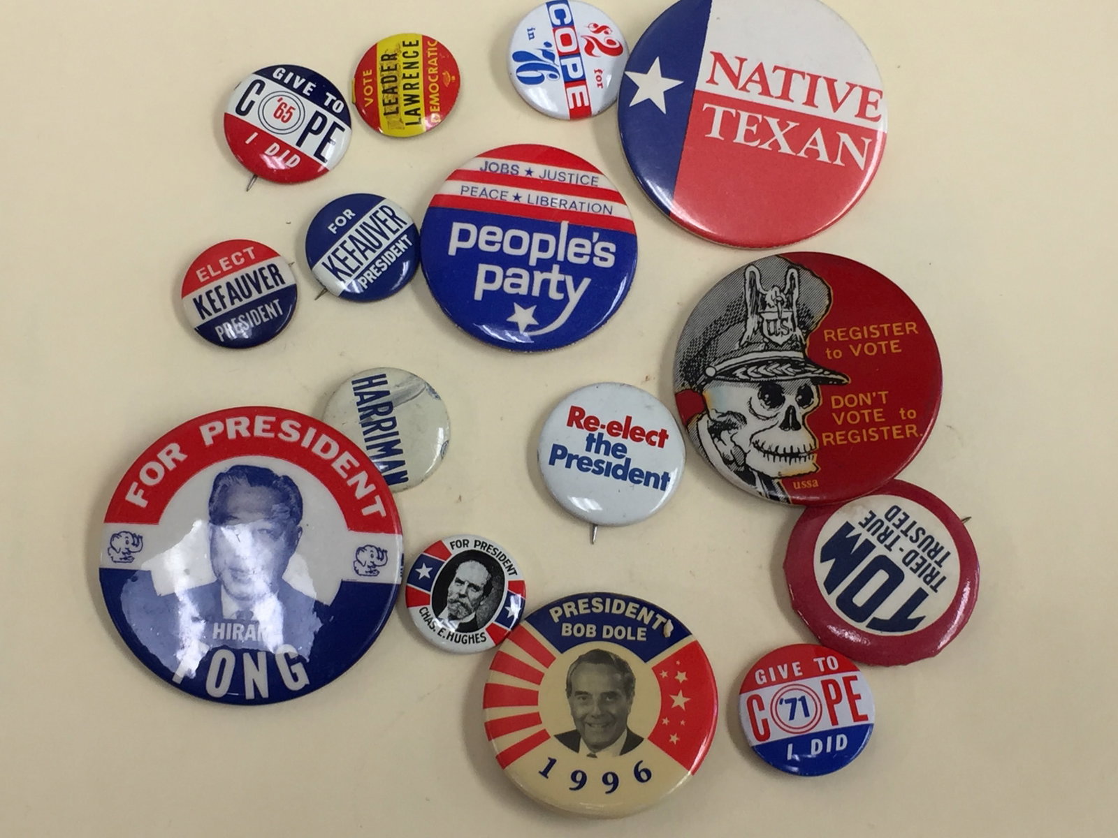 Vintage Political & Patriotic Pins: largest is 2 1/4" round