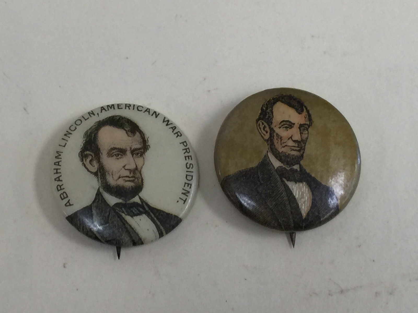 Two Vintage Abraham Lincoln Political Pins: both are 3/4" round