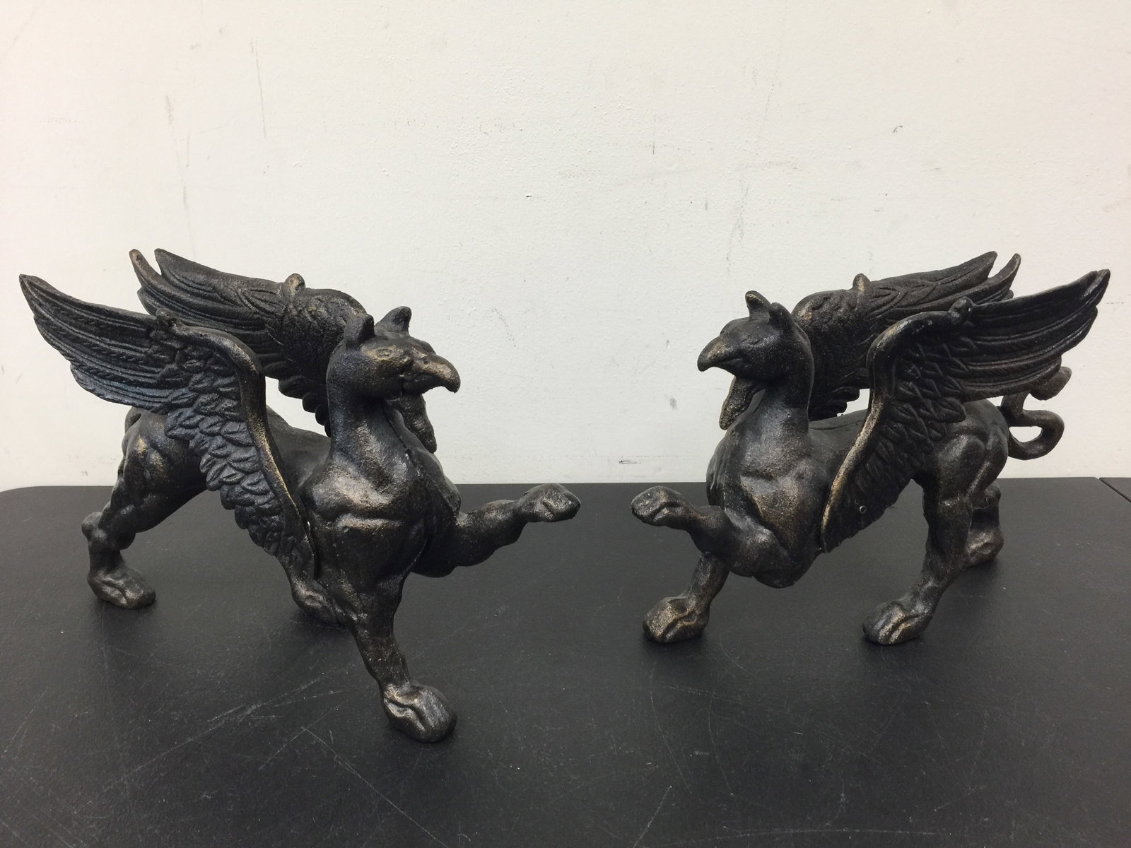 Pair of Cast Iron Griffins: 13" L
