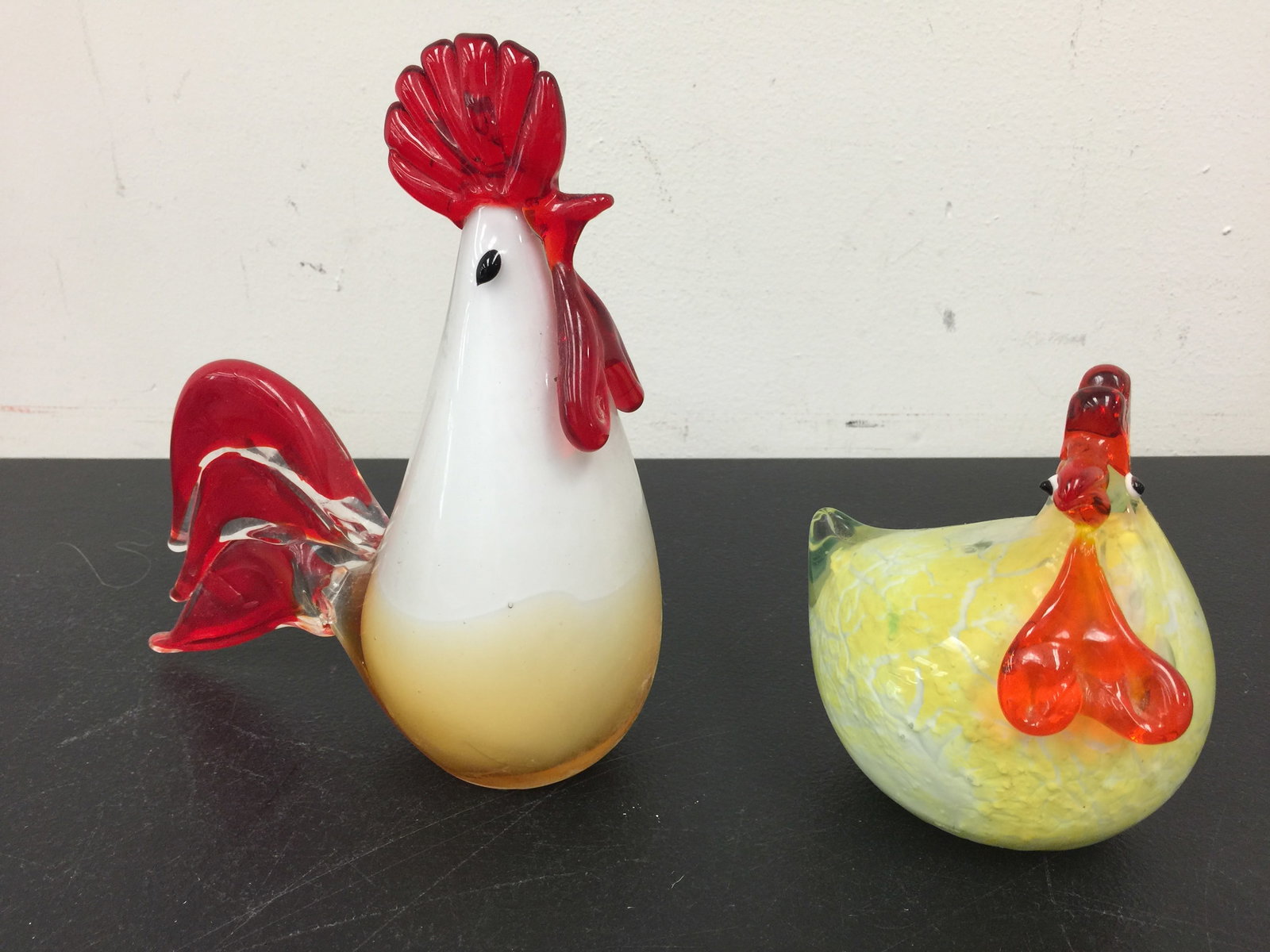 Murano Roosters (2): largest 7"H.