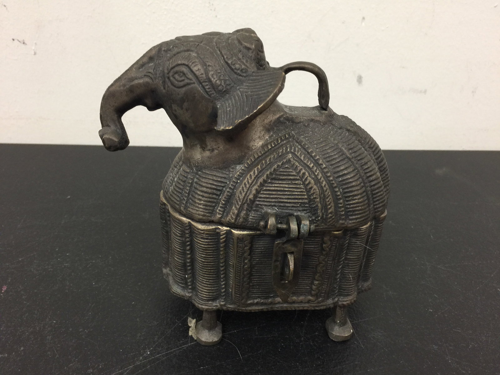 Hindu Elephant Iron Trinket Box: 7" H