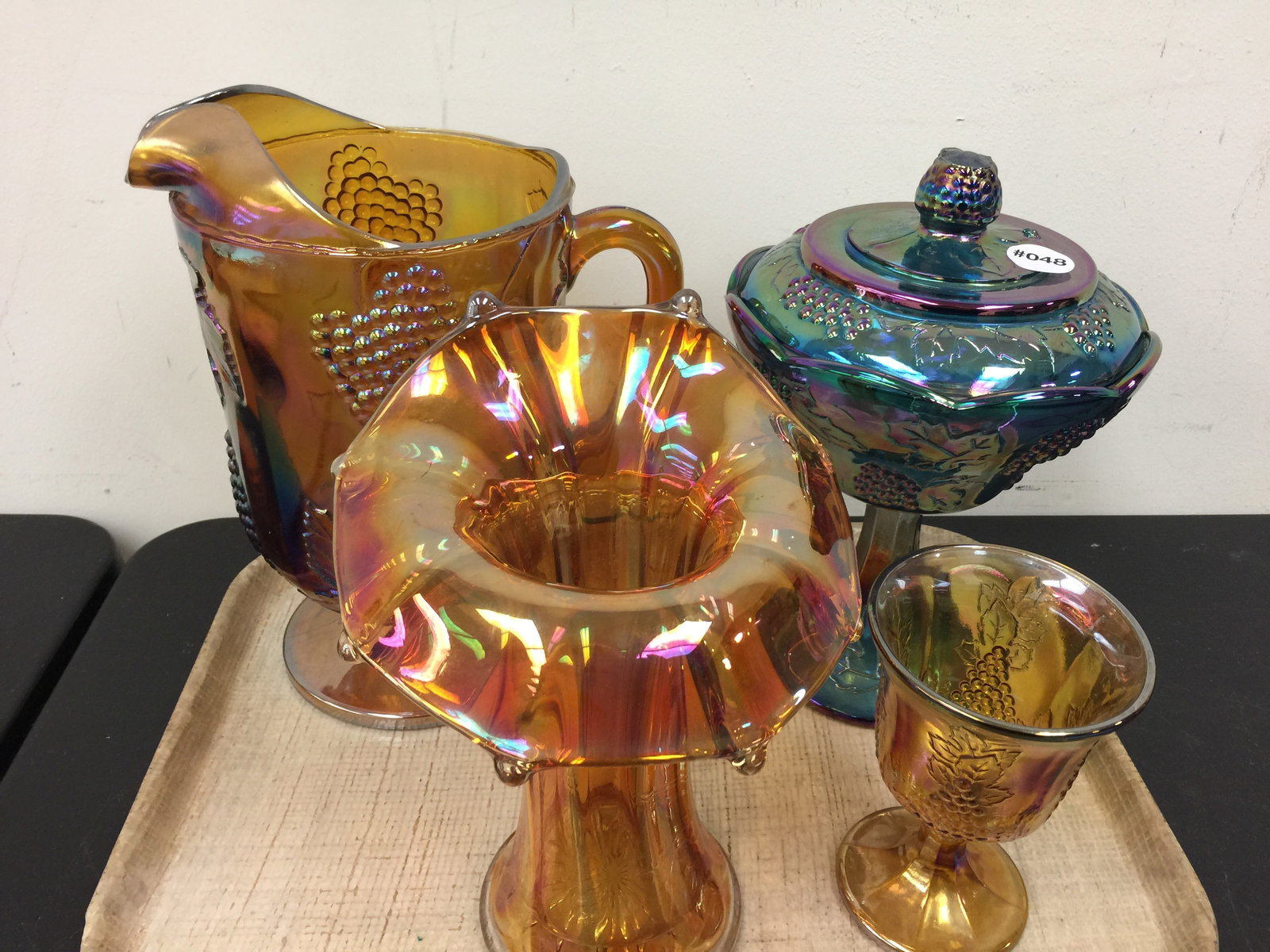 4 Pcs Indiana Carnival Glass: Largest 10"