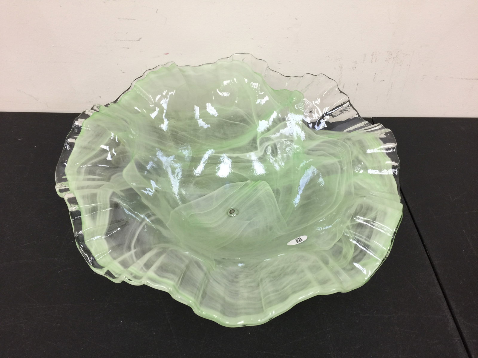 Blown Art Glass Center Bowl: ruffled edges, 17"W.