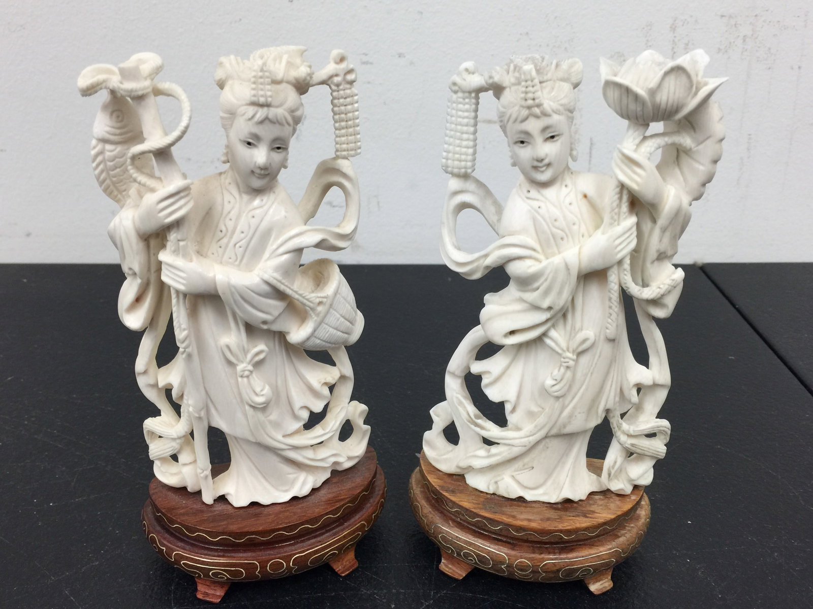 Pair of Bone Carved Asian Figures (1 of 2)