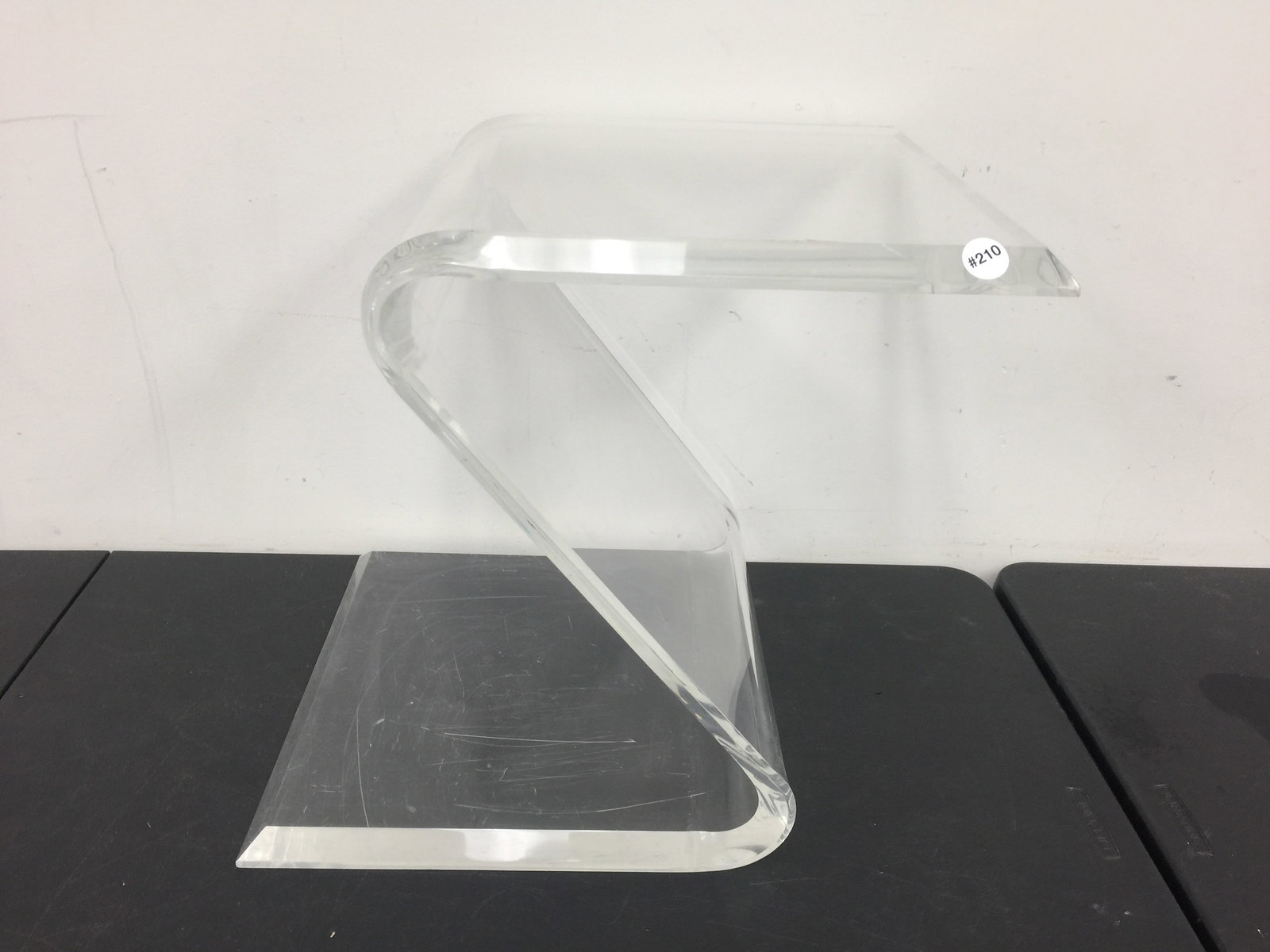 MCM Lucite Z Stand: 16" x 19" x 18".