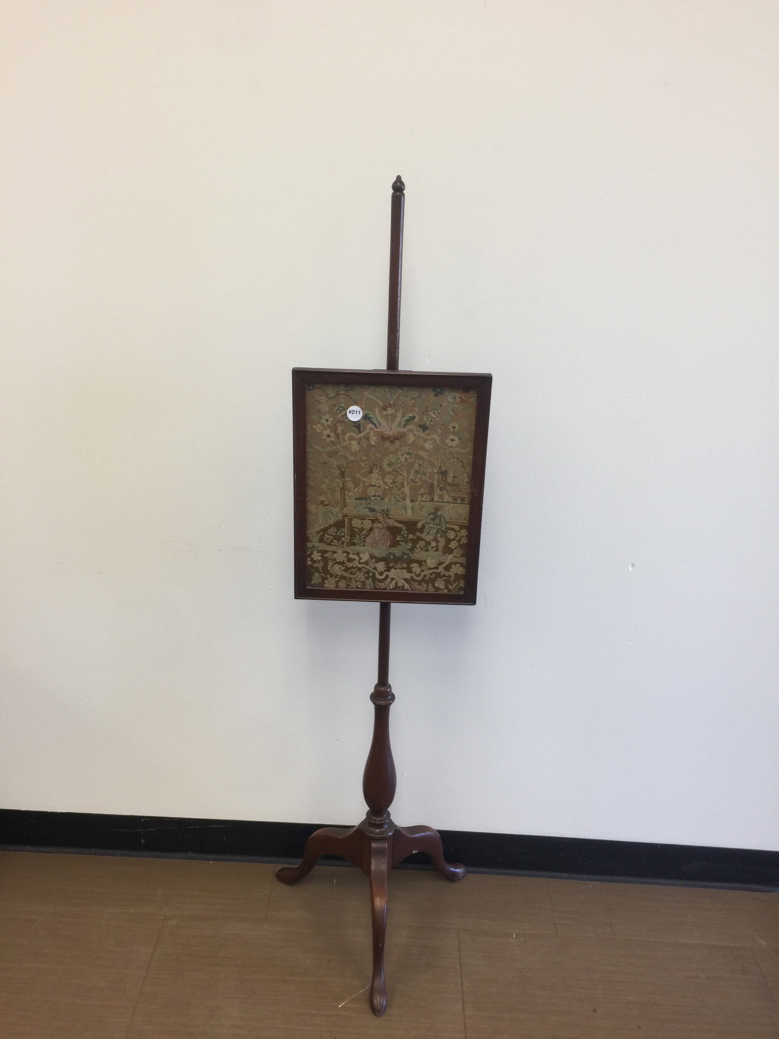 19thC Mahogany Pole Stand w/Embroidery (1 of 5)
