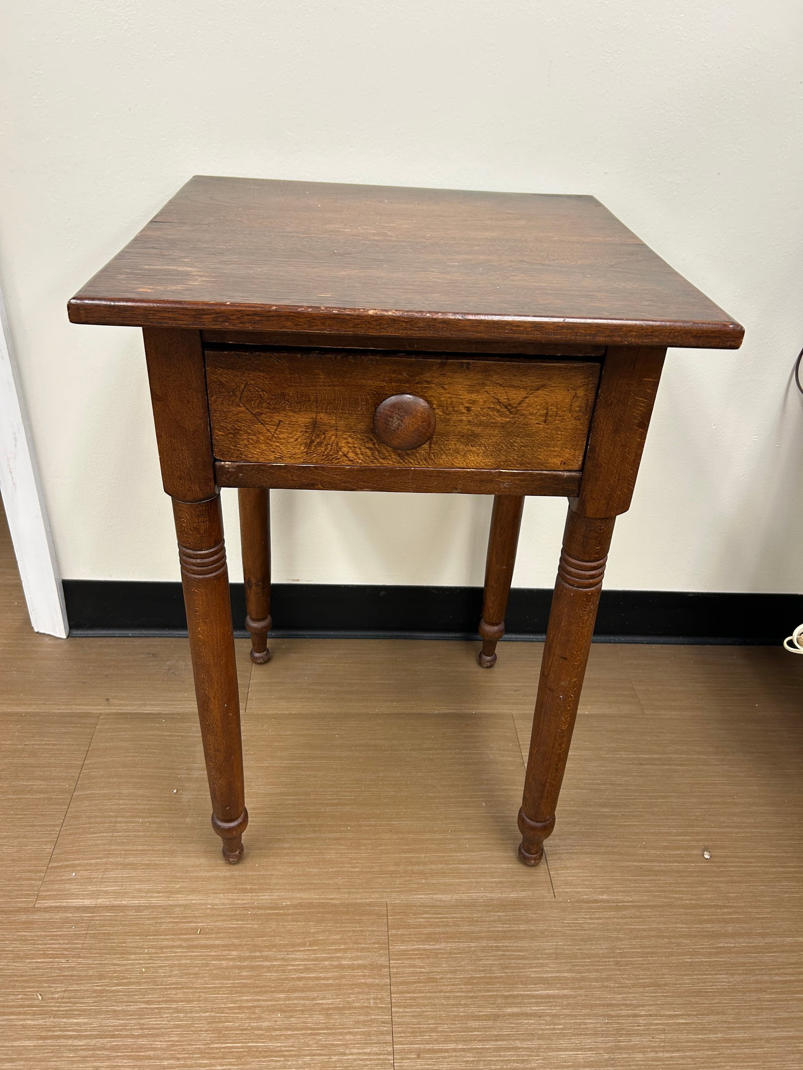Walnut Sheraton One Drawer Stand: 19" x 19" x 29".