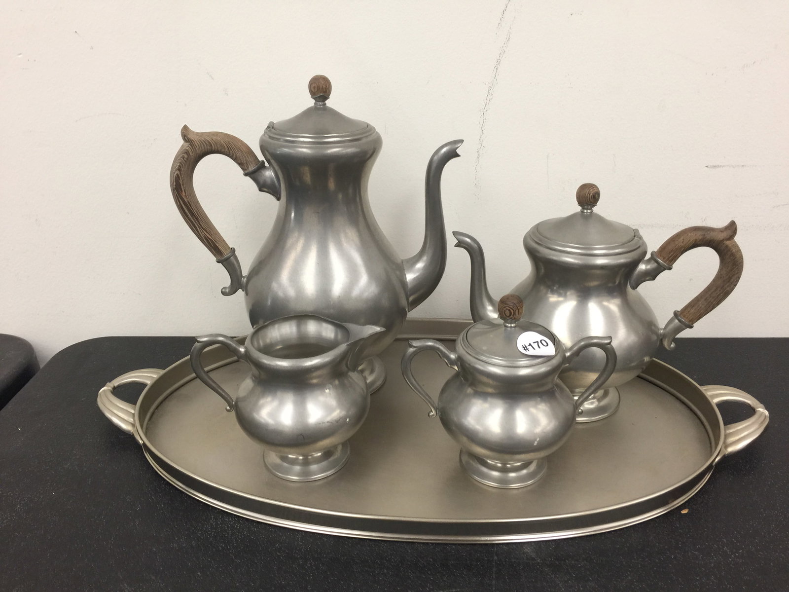 Royal Holland Pewter Tea Set: tray unmarked, 20"L.